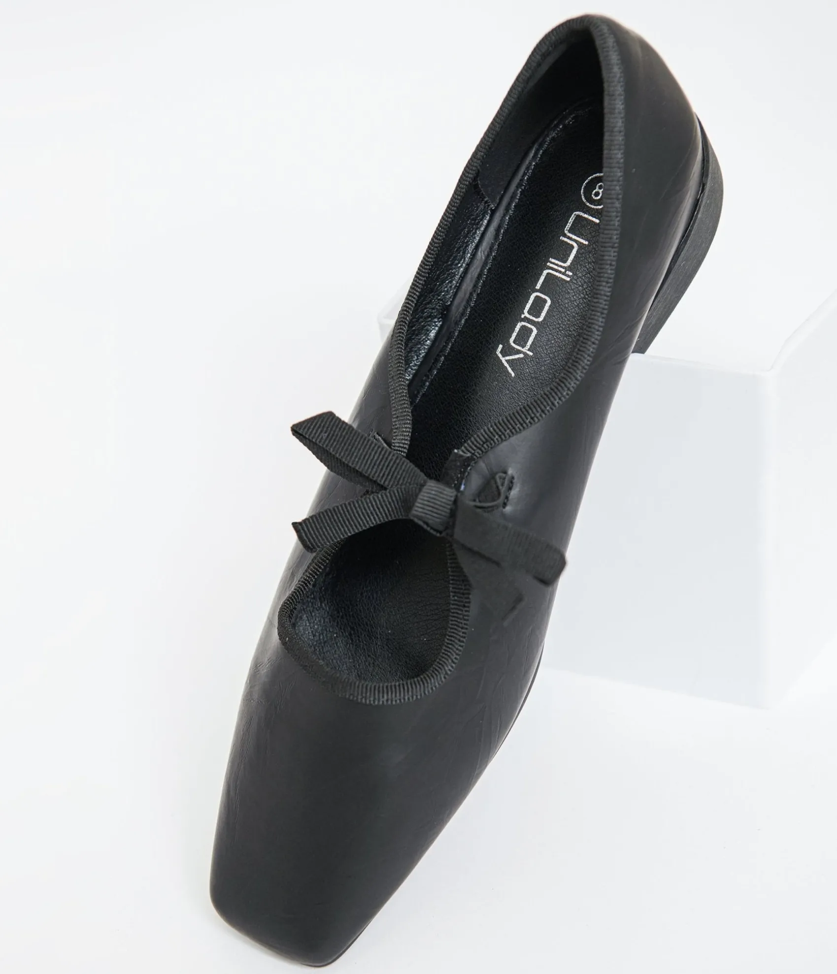 Unique Vintage 1960s Black Leatherette Bow Strap Flats Sale