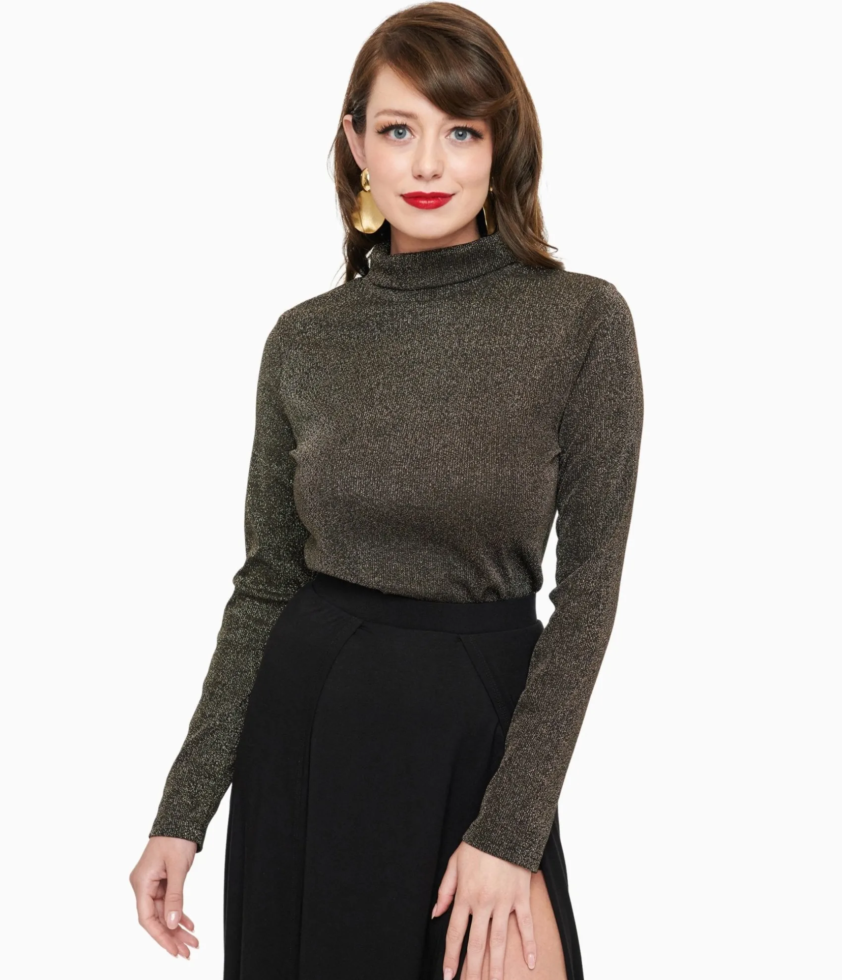 Unique Vintage 1950s Black Opal Lurex Mock Turtleneck Top Online