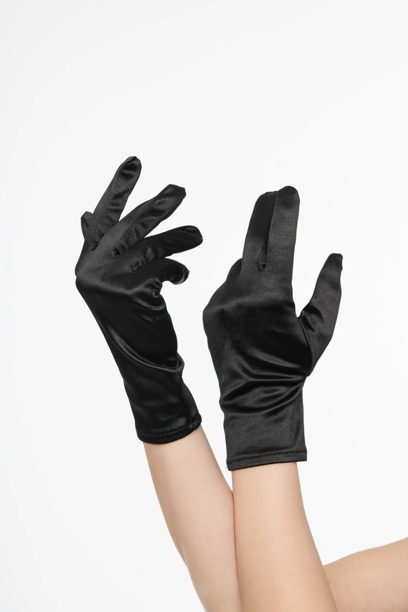 Unique Vintage 1950s Black Satin Wrist Length Gloves Cheap