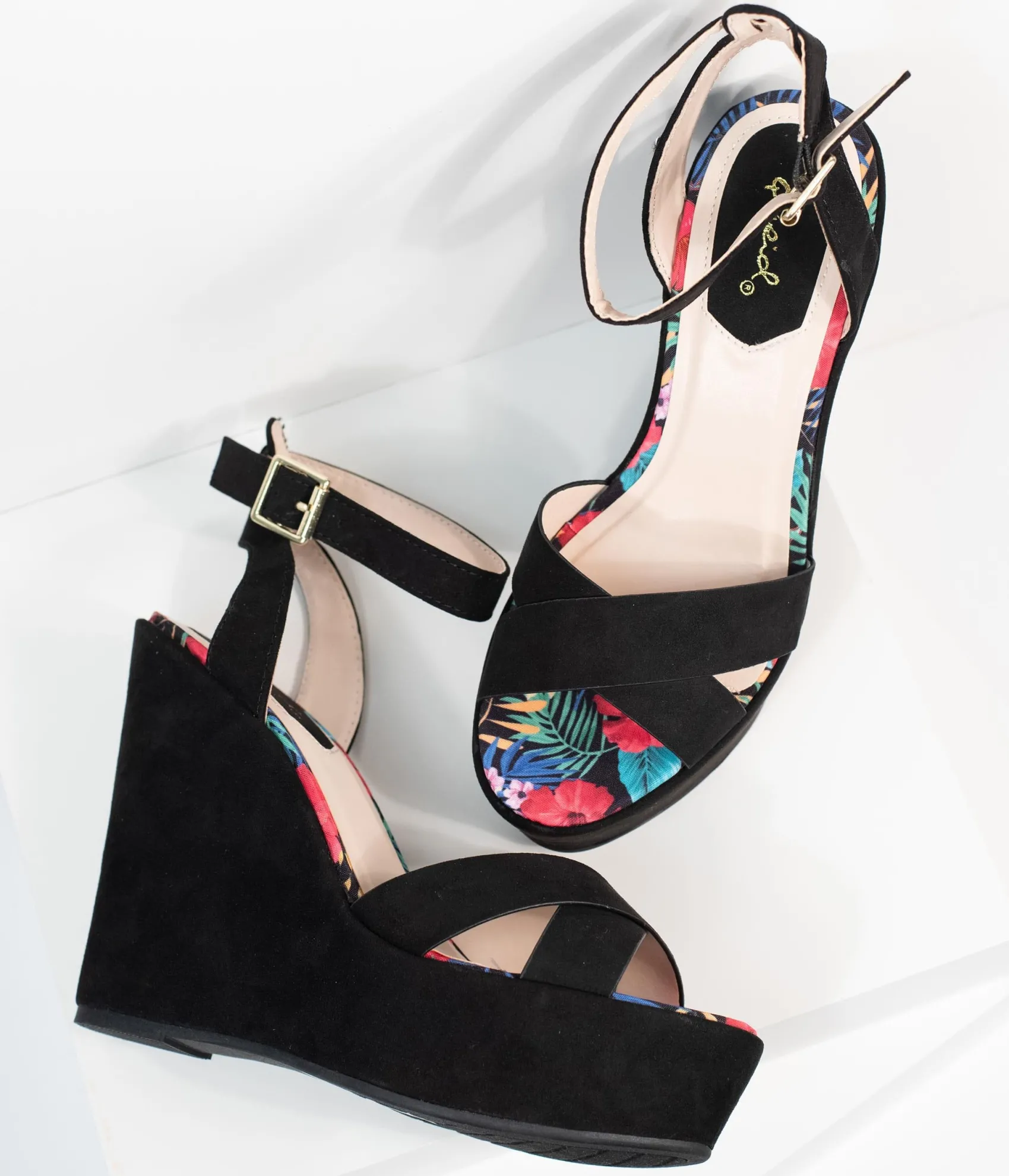Unique Vintage 1970s Black Suede Platform Sandal Wedge Shop