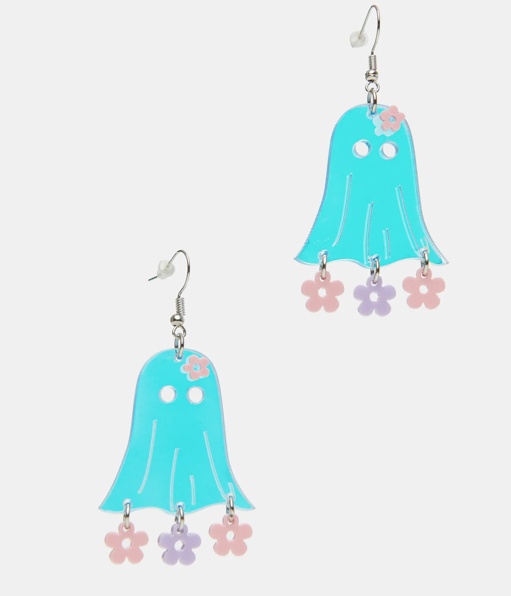 Unique Vintage 1960s Blue Groovy Ghost Flower Power Earrings Discount