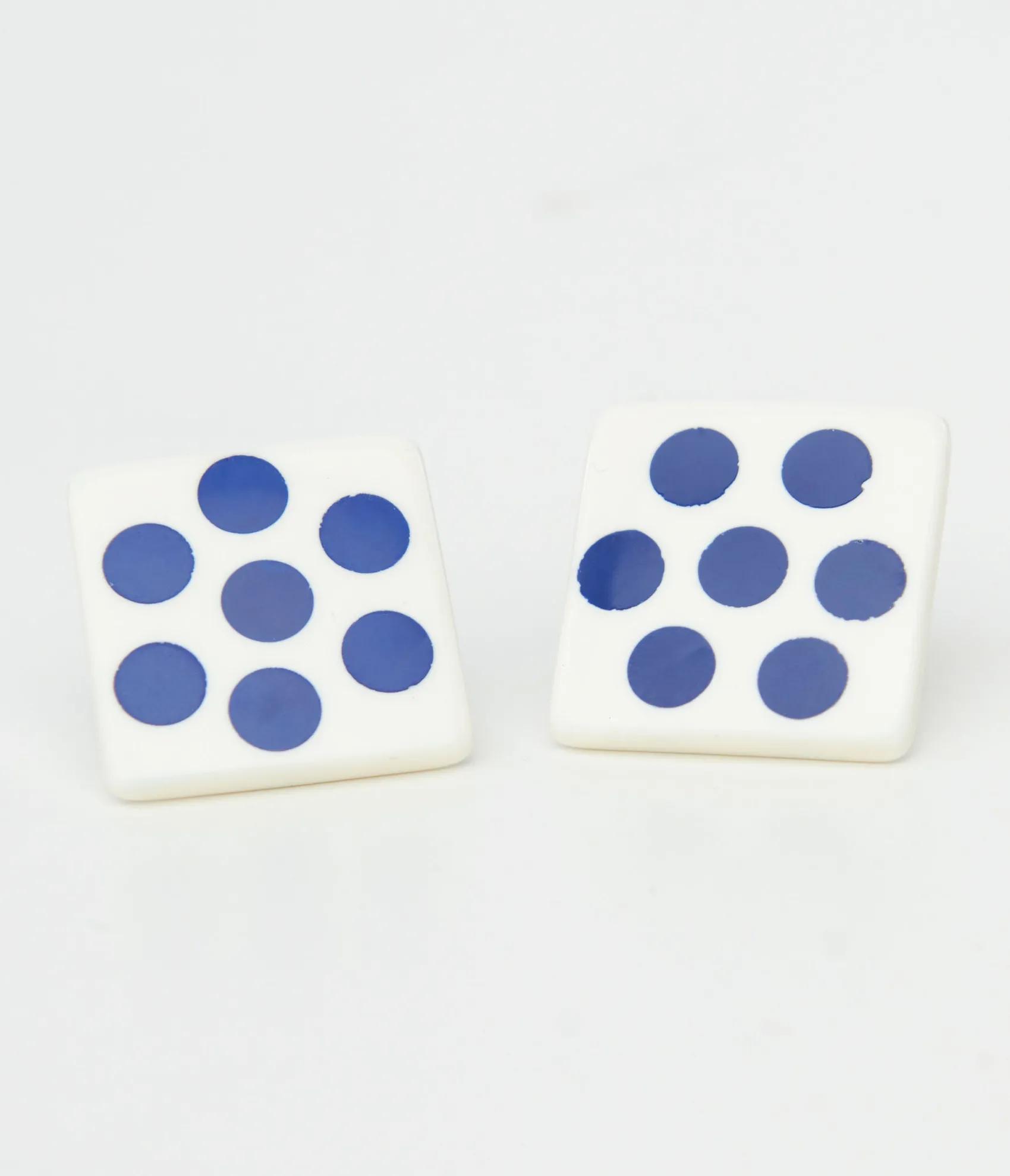 Unique Vintage 1980s Blue Polka Dot Square Earrings New