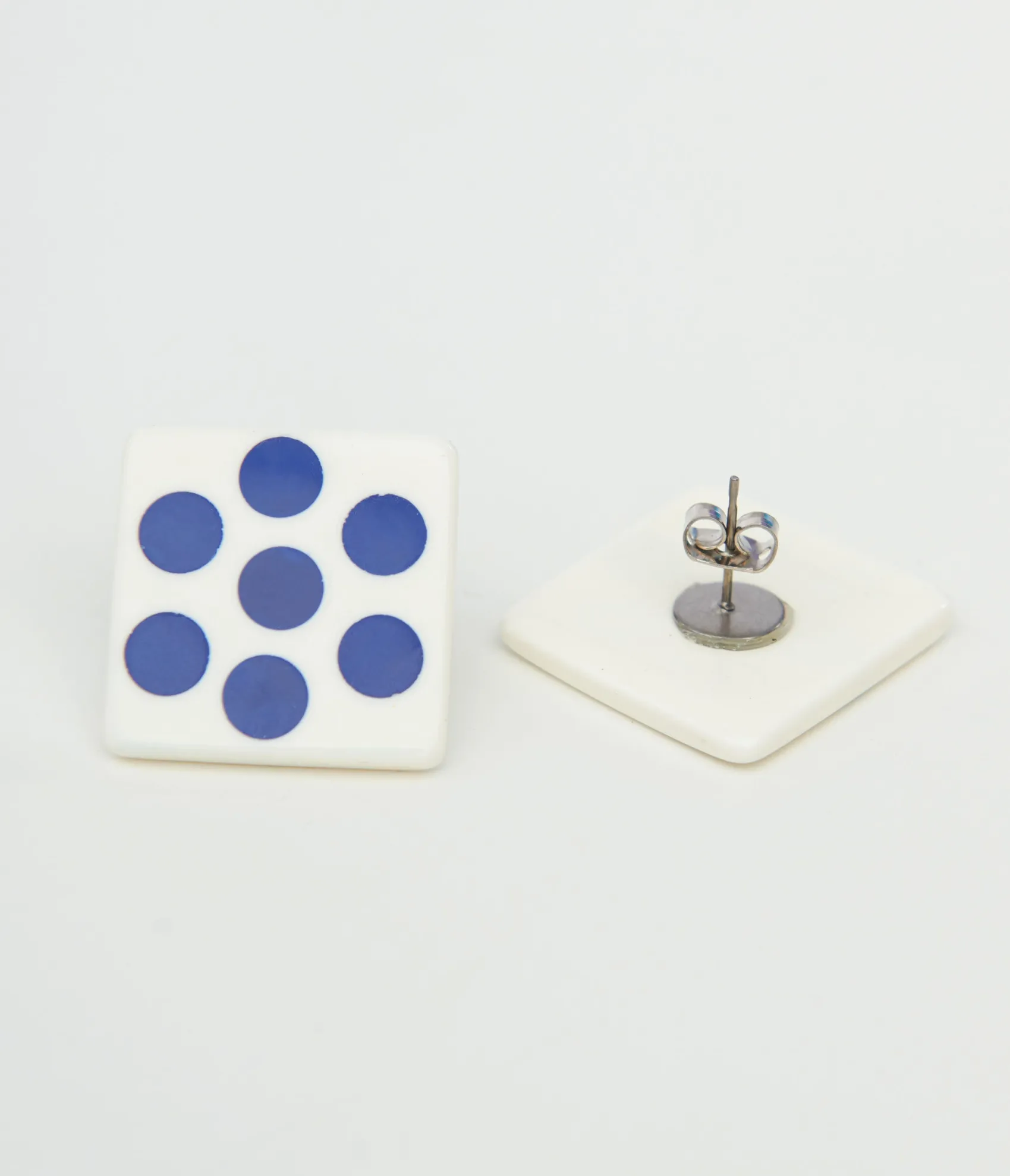 Unique Vintage 1980s Blue Polka Dot Square Earrings New