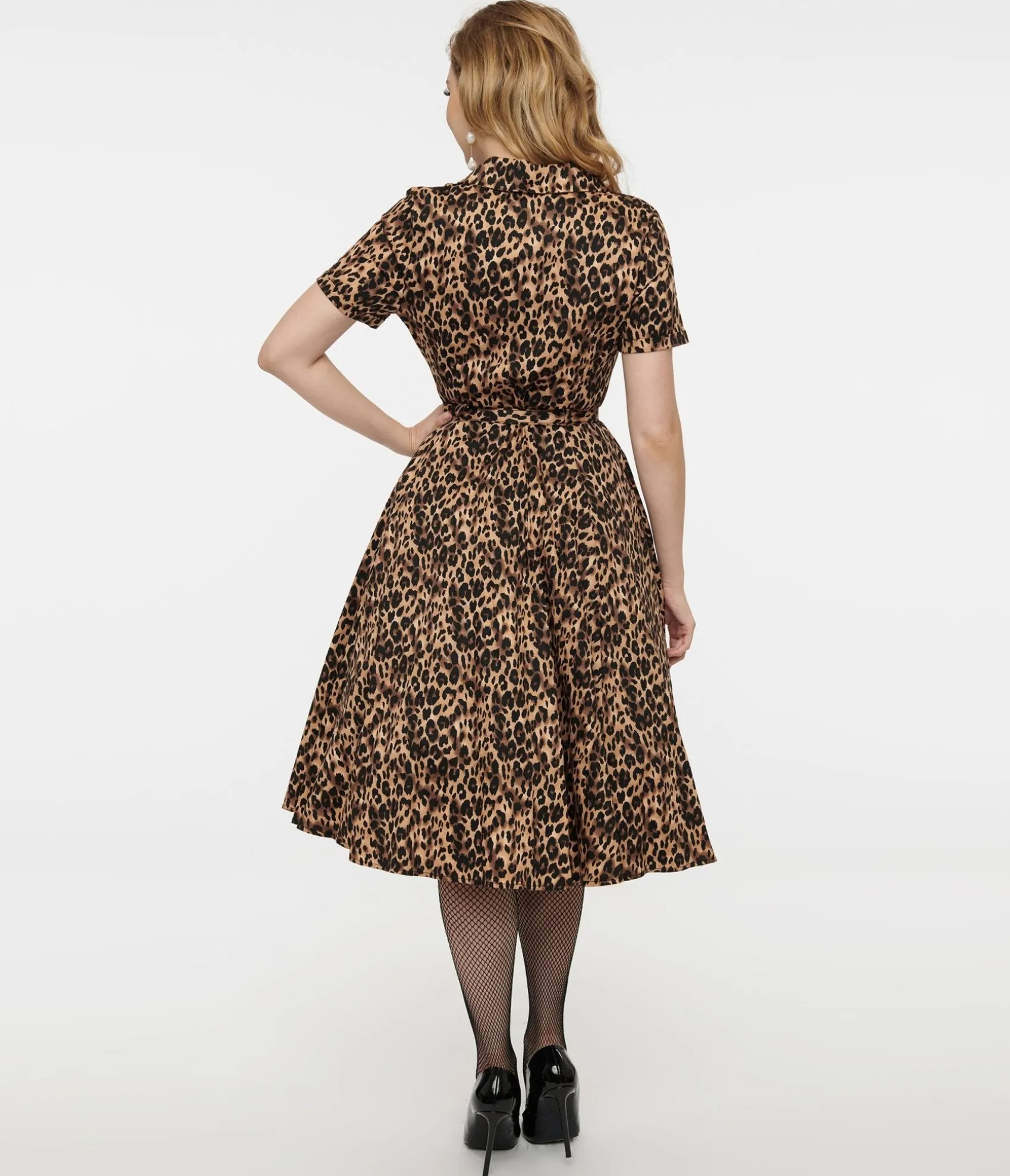 Unique Vintage 1950s Cheetah Girl Belted Swing Dress Best Sale