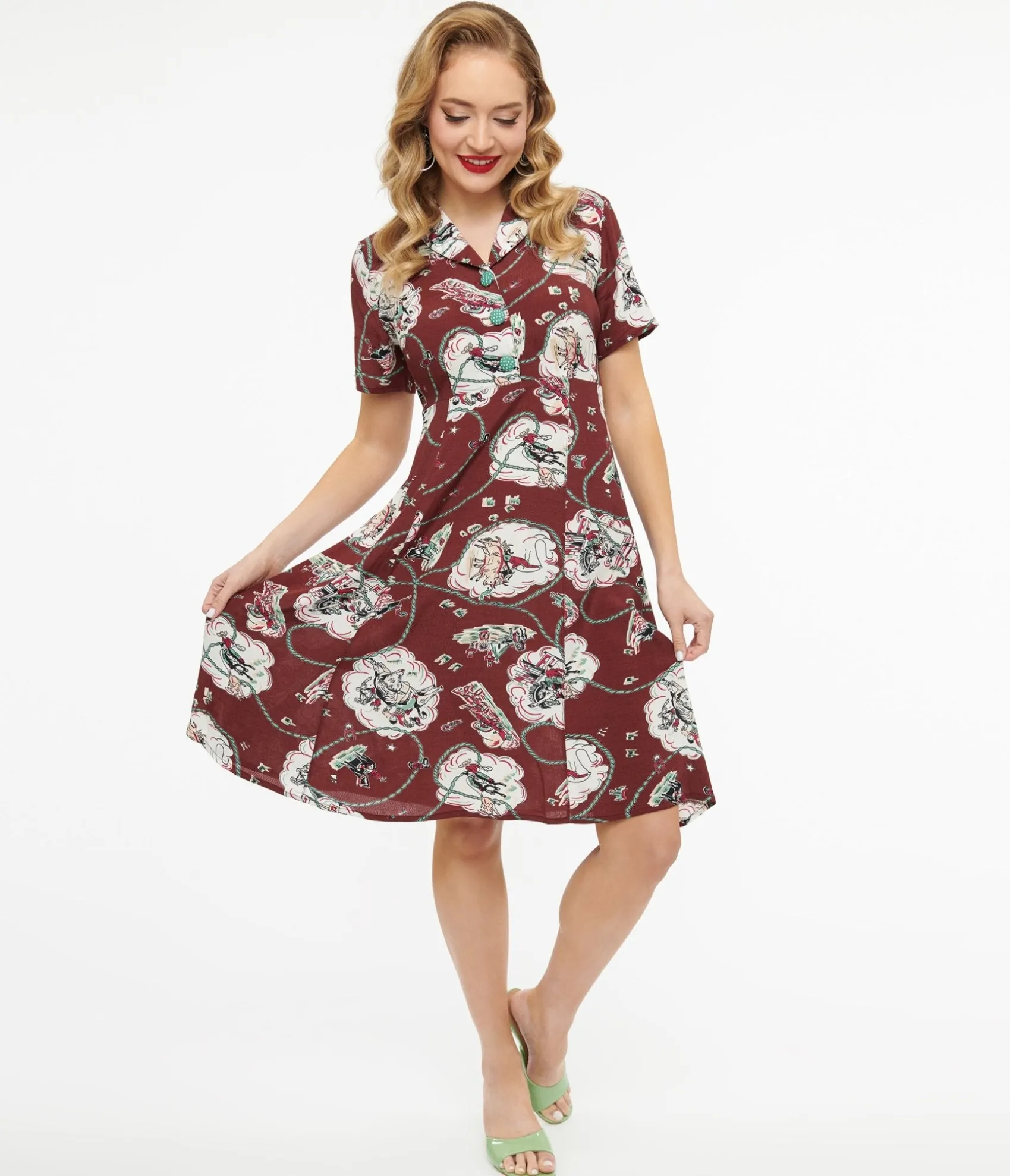 Unique Vintage 1960s Chocolate Brown Western Fit & Flare Dress Hot
