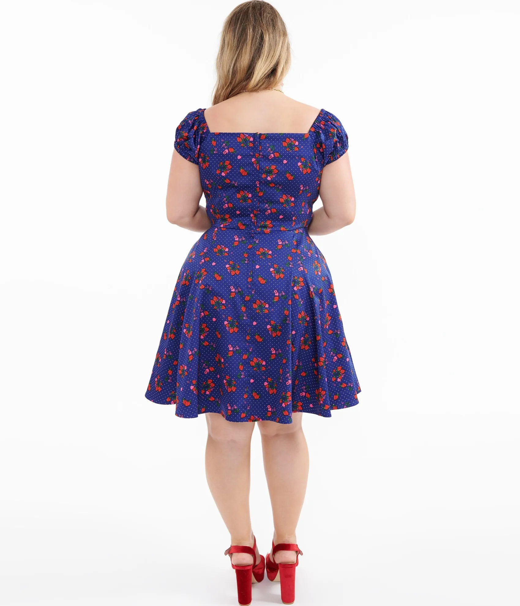 Unique Vintage 1950s Collectif Plus Size Blue & Mixed Berries Print Dolores Mini Dress Shop