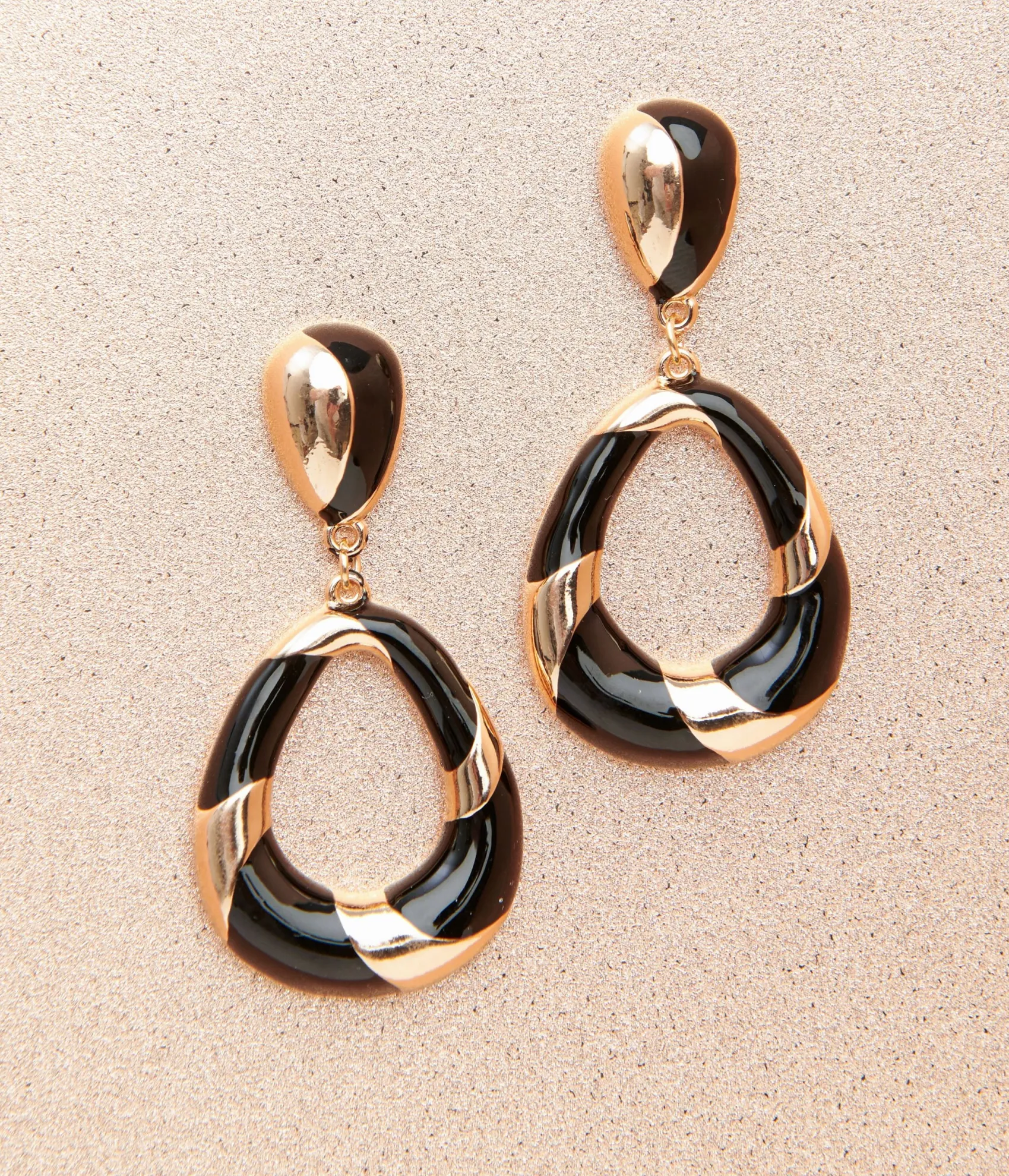 Unique Vintage 1920s Deco Black & Gold Swirl Drop Earrings Outlet