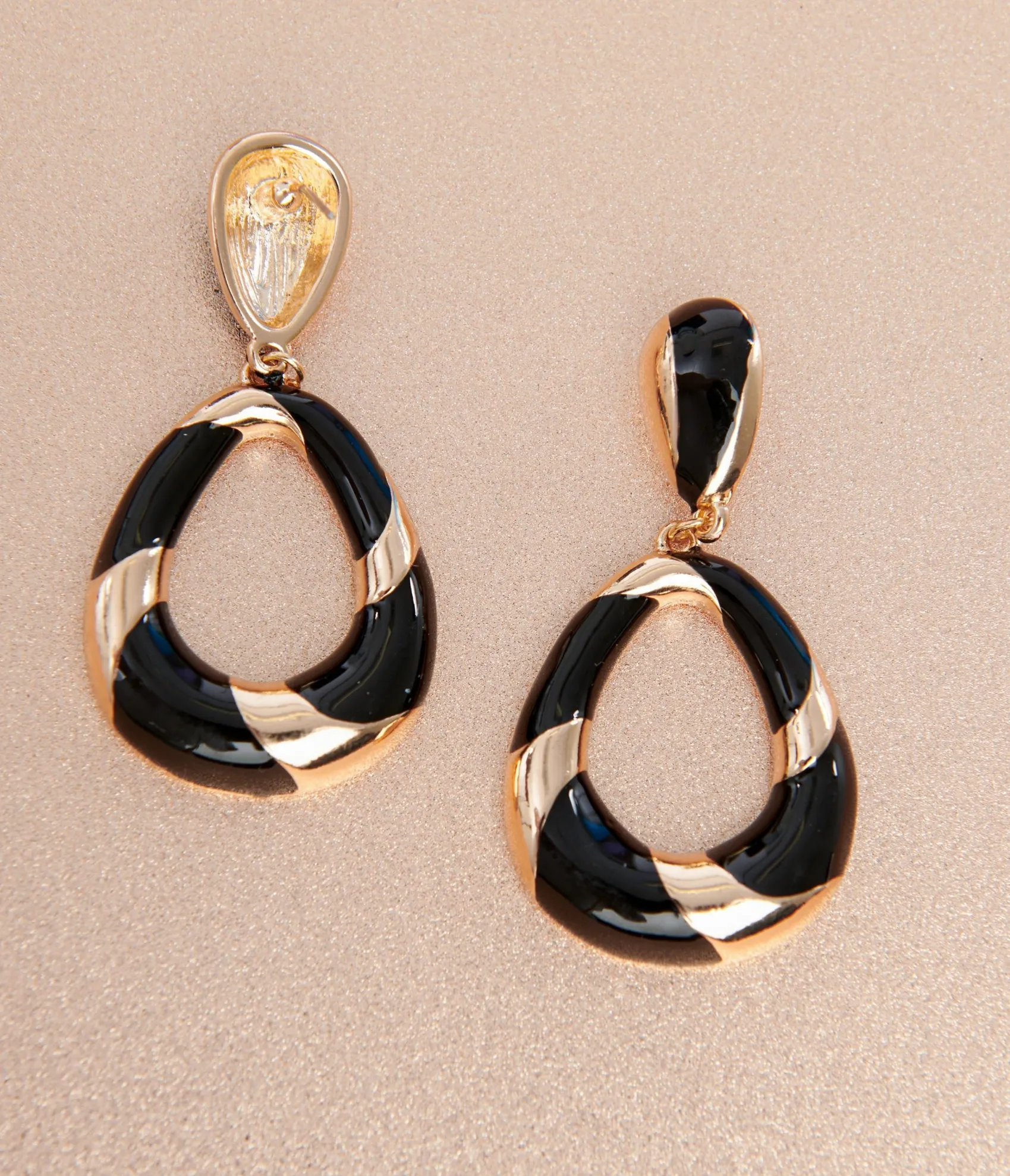 Unique Vintage 1920s Deco Black & Gold Swirl Drop Earrings Outlet