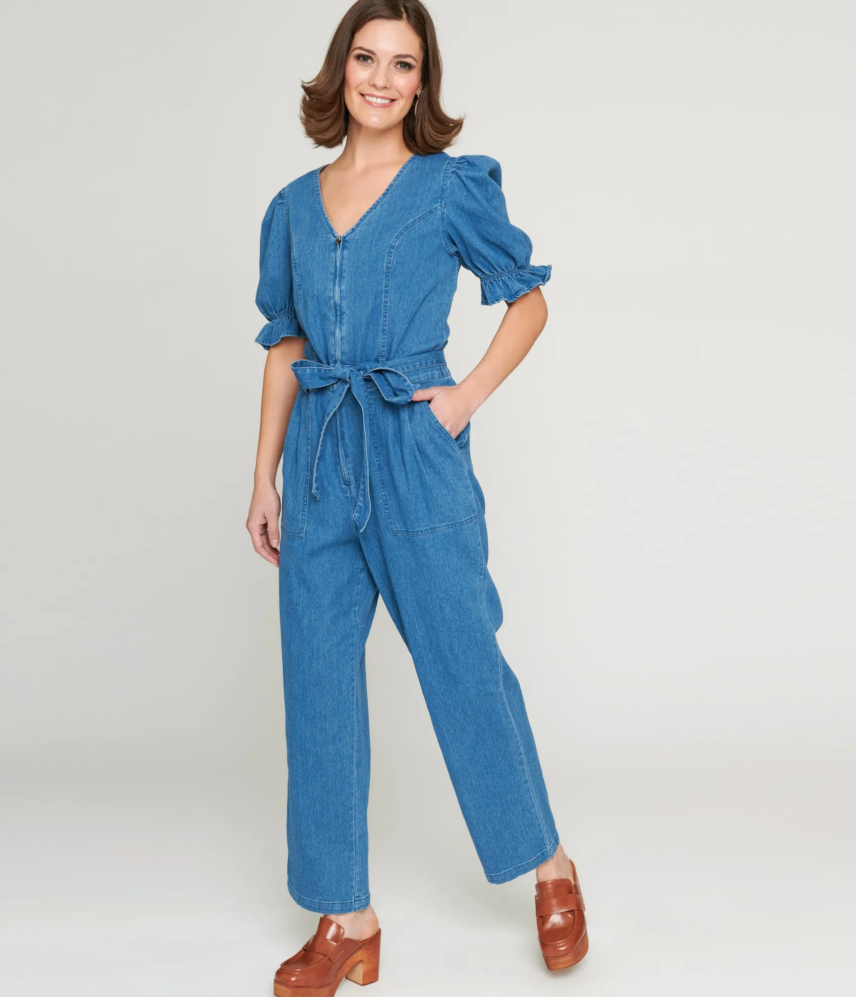 Unique Vintage 1970s Denim Puff Sleeve Jumpsuit Best