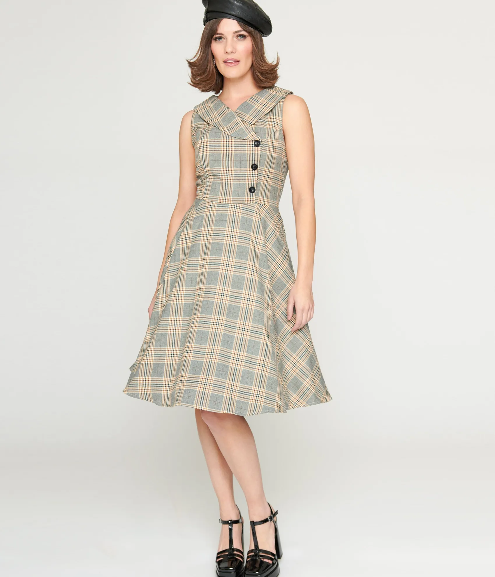 Unique Vintage 1950s Grey Plaid Swing Dress Clearance