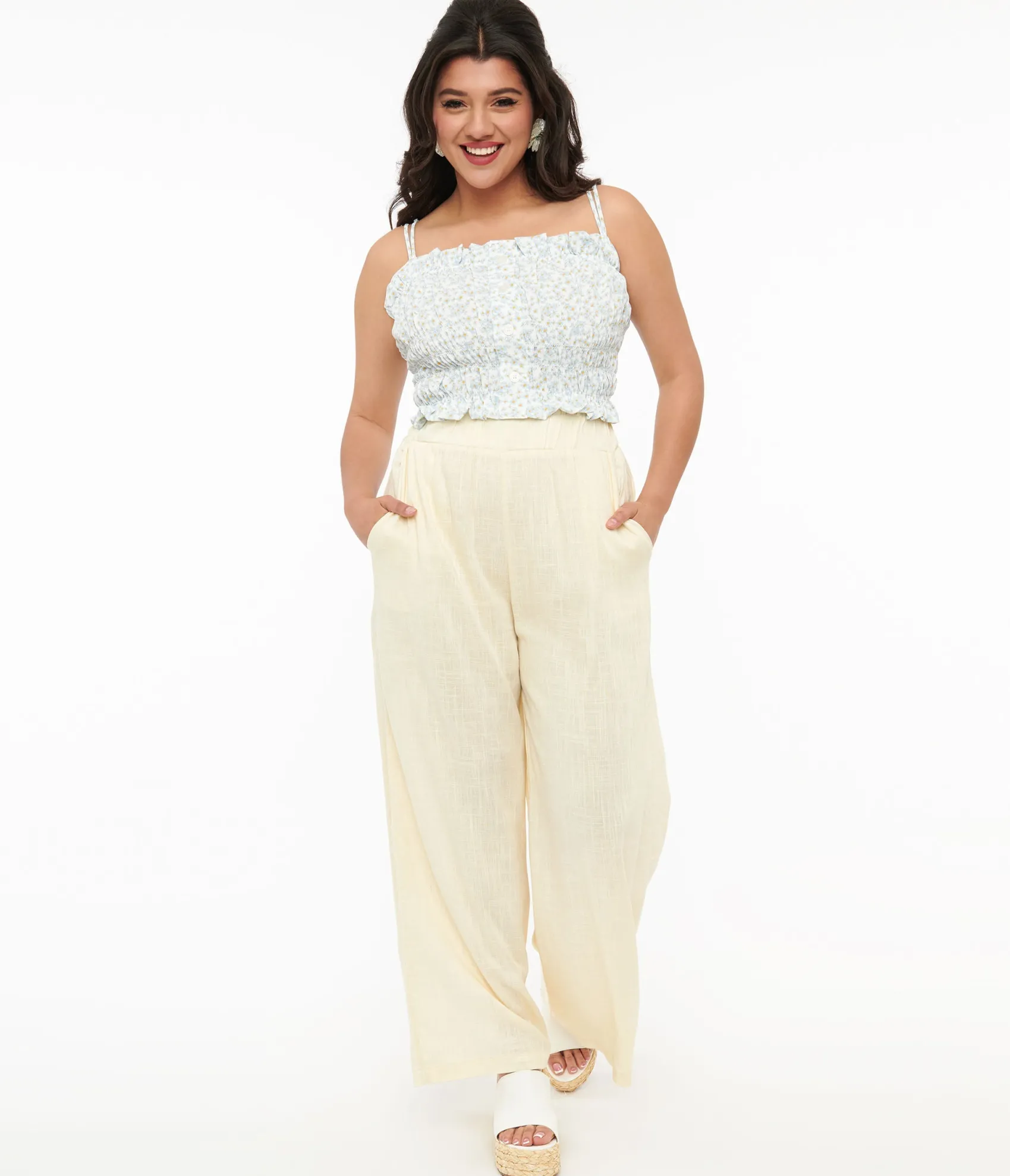 Unique Vintage 1970s Ivory Wide Leg Pants Outlet