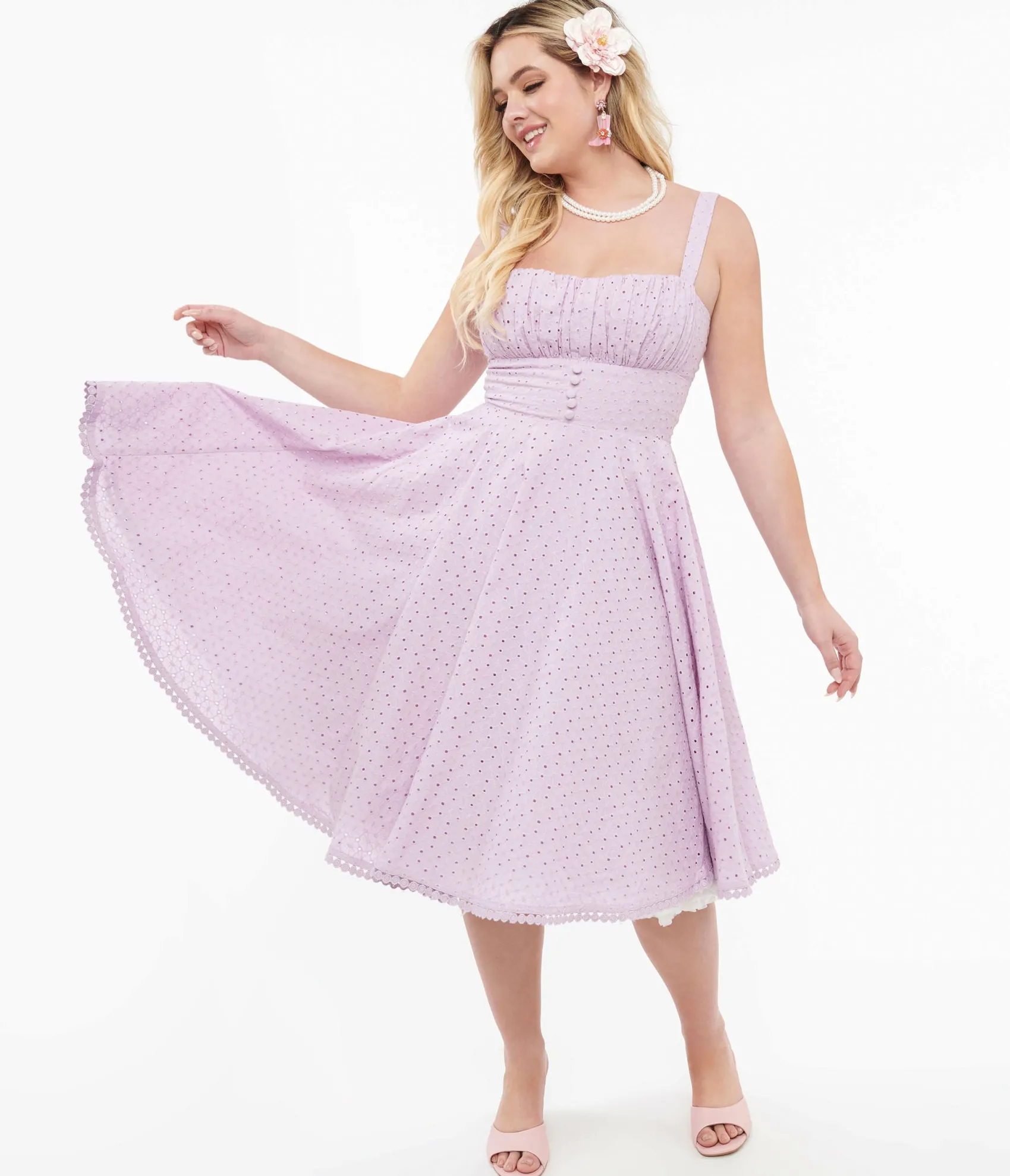 Unique Vintage 1950s Lavender Cotton Eyelet Valerie Swing Dress Flash Sale