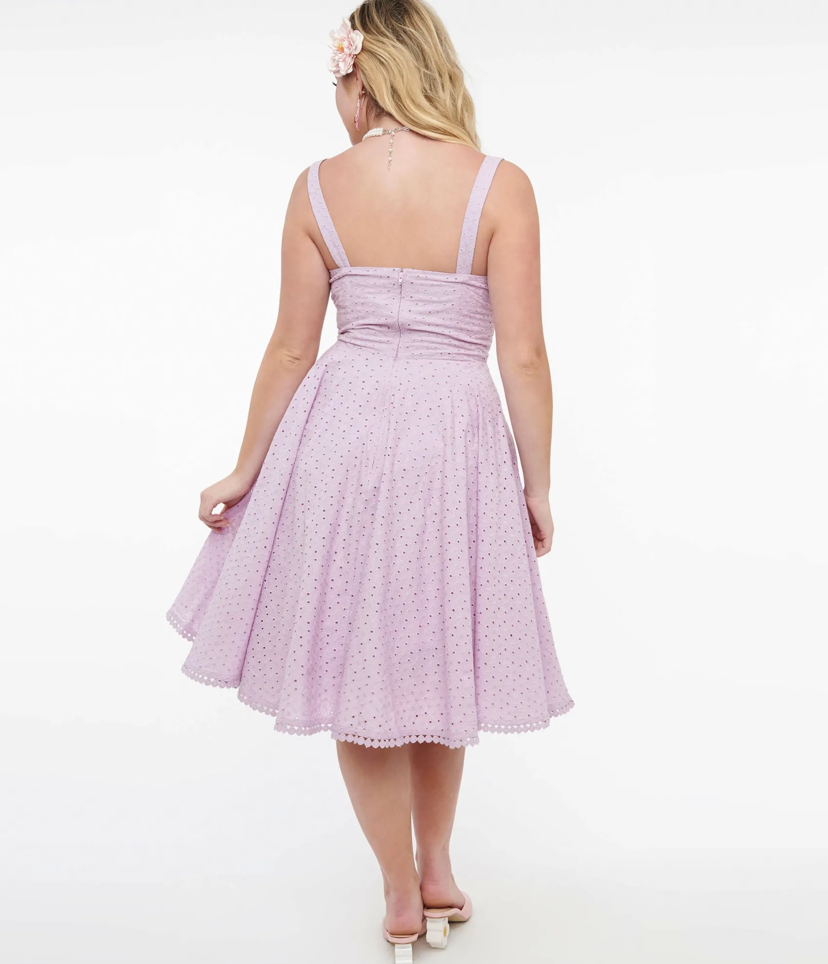 Unique Vintage 1950s Lavender Cotton Eyelet Valerie Swing Dress Flash Sale