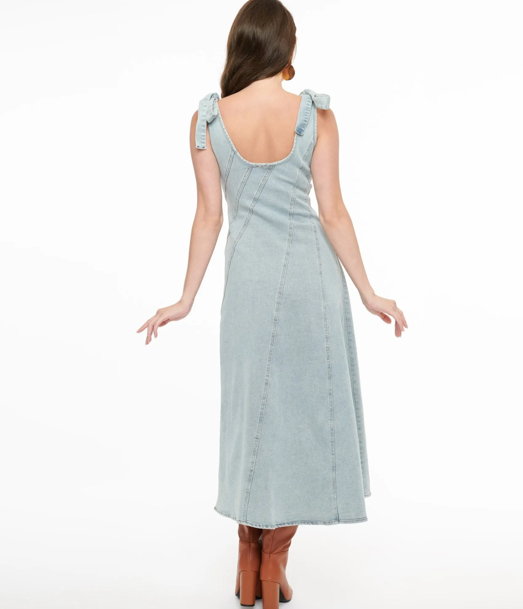 Unique Vintage 1970s Light Blue Denim Midi Dress Cheap
