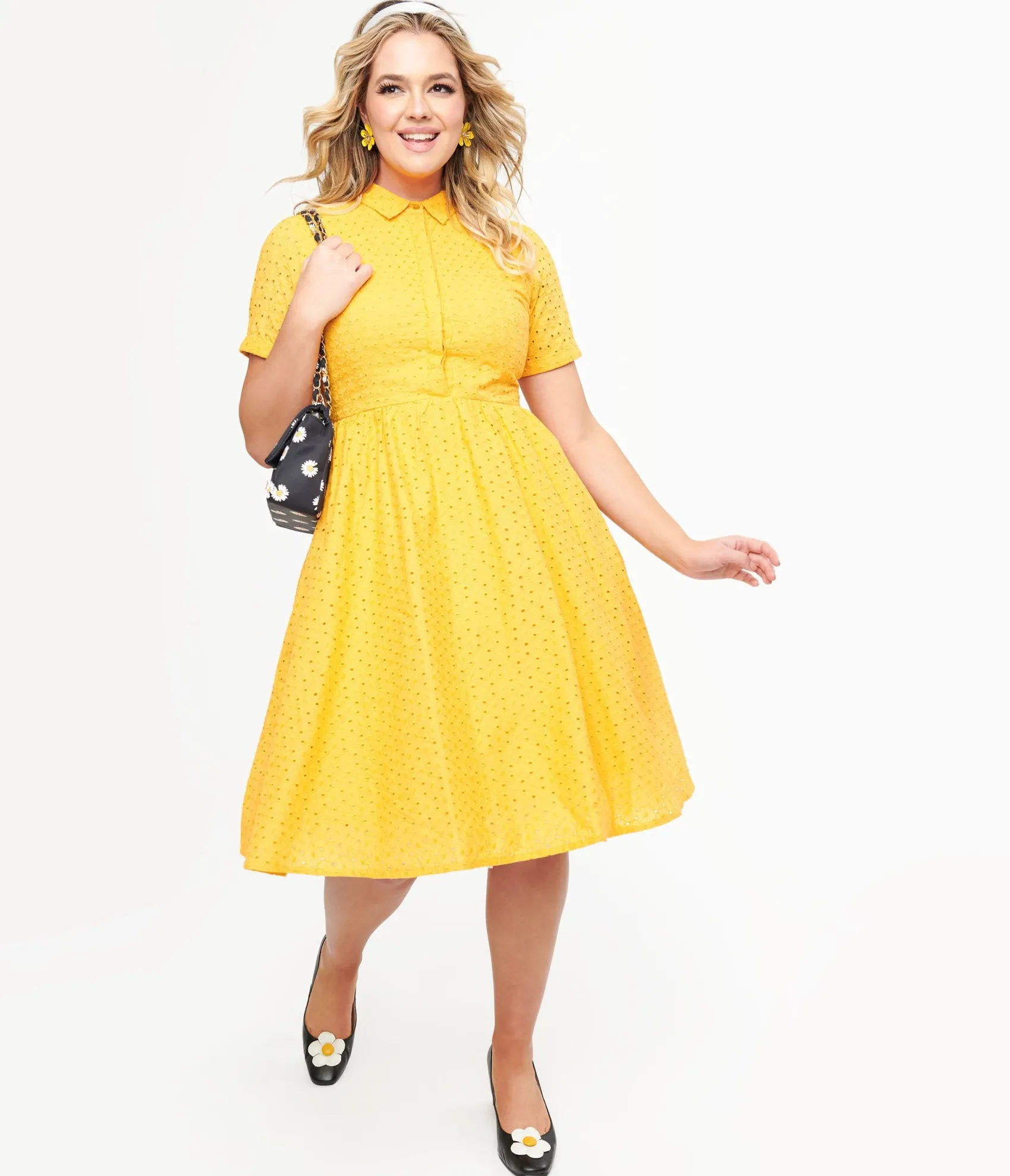 Unique Vintage 1950s Marigold Eyelet Cotton Harlow Dress Cheap