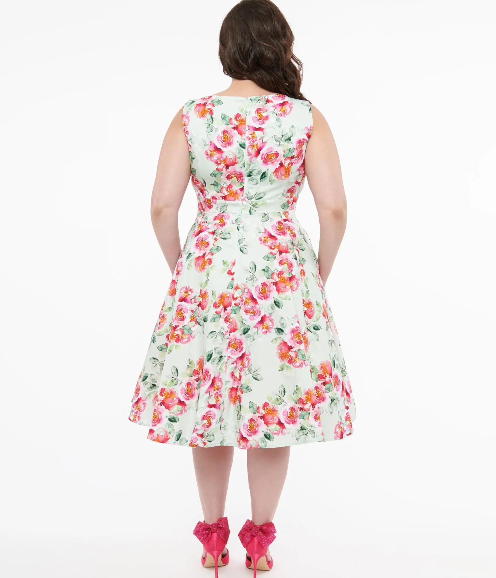 Unique Vintage 1950s Mint Green & Pink Floral Print Cotton Marissa Swing Dress New