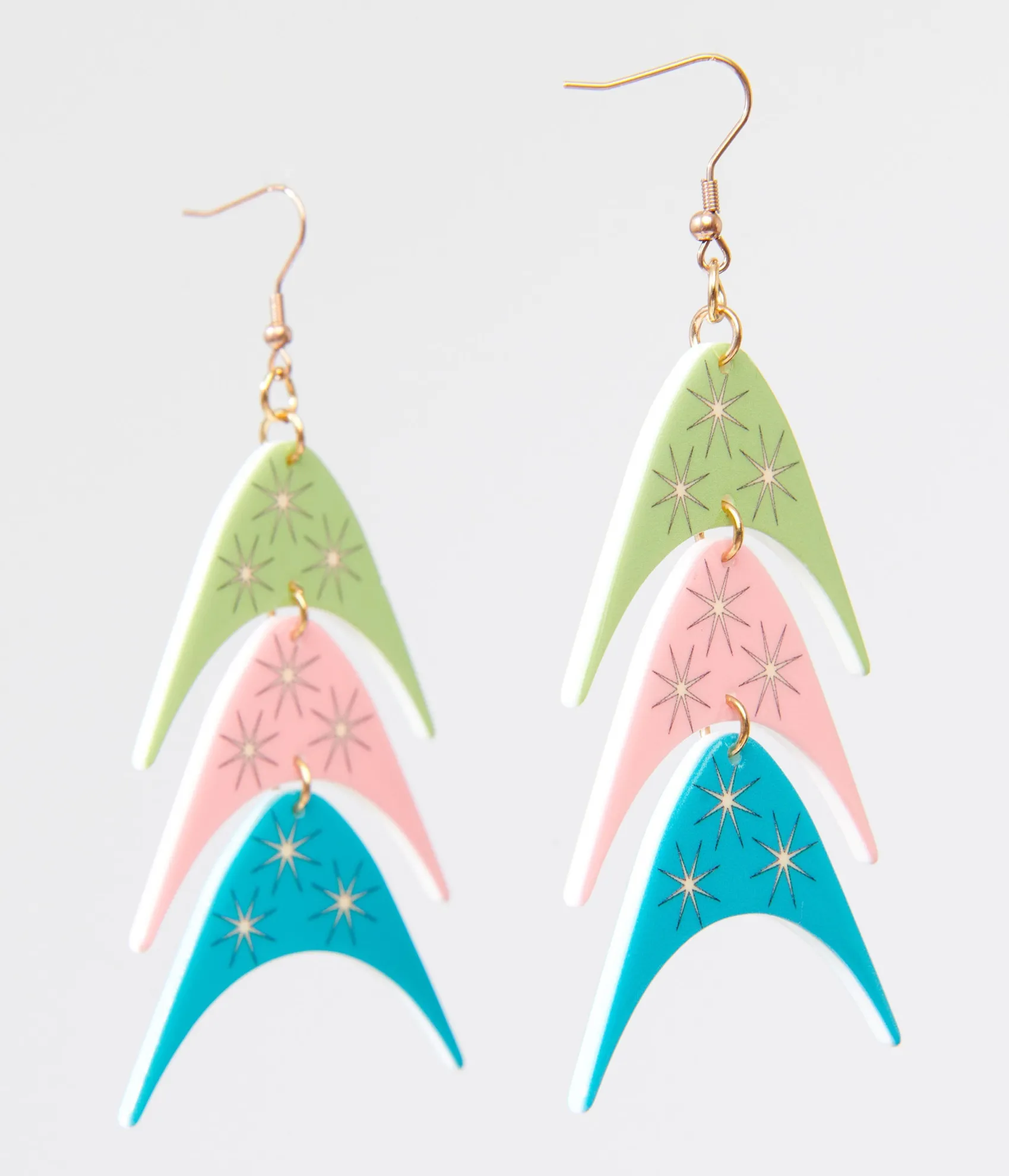 Unique Vintage 1950s Multicolor Boomerang Trio Earrings New