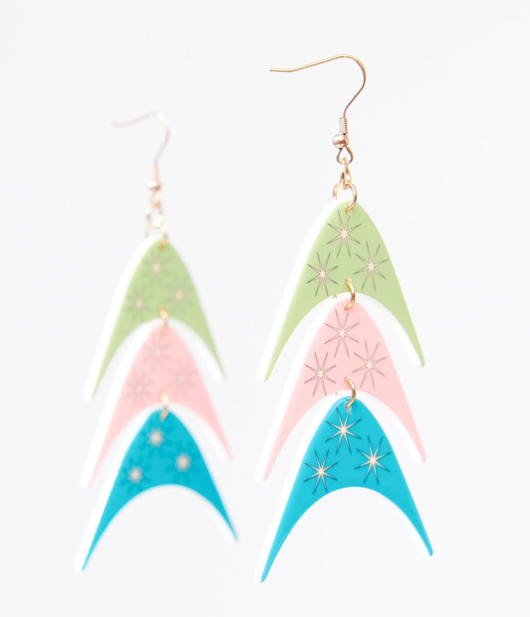 Unique Vintage 1950s Multicolor Boomerang Trio Earrings New