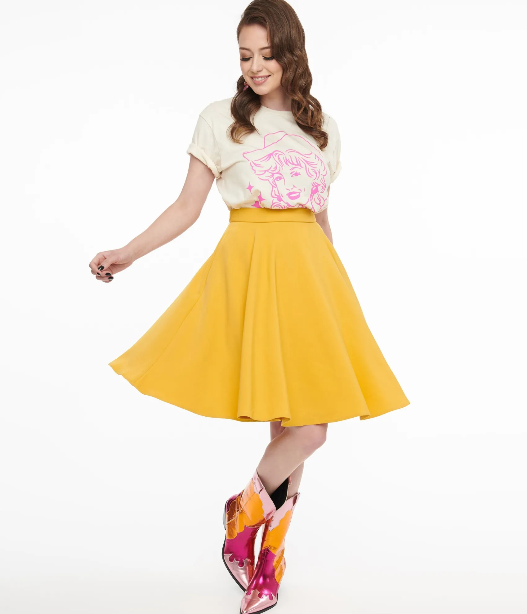 Unique Vintage 1950s Mustard Swing Skirt Cheap