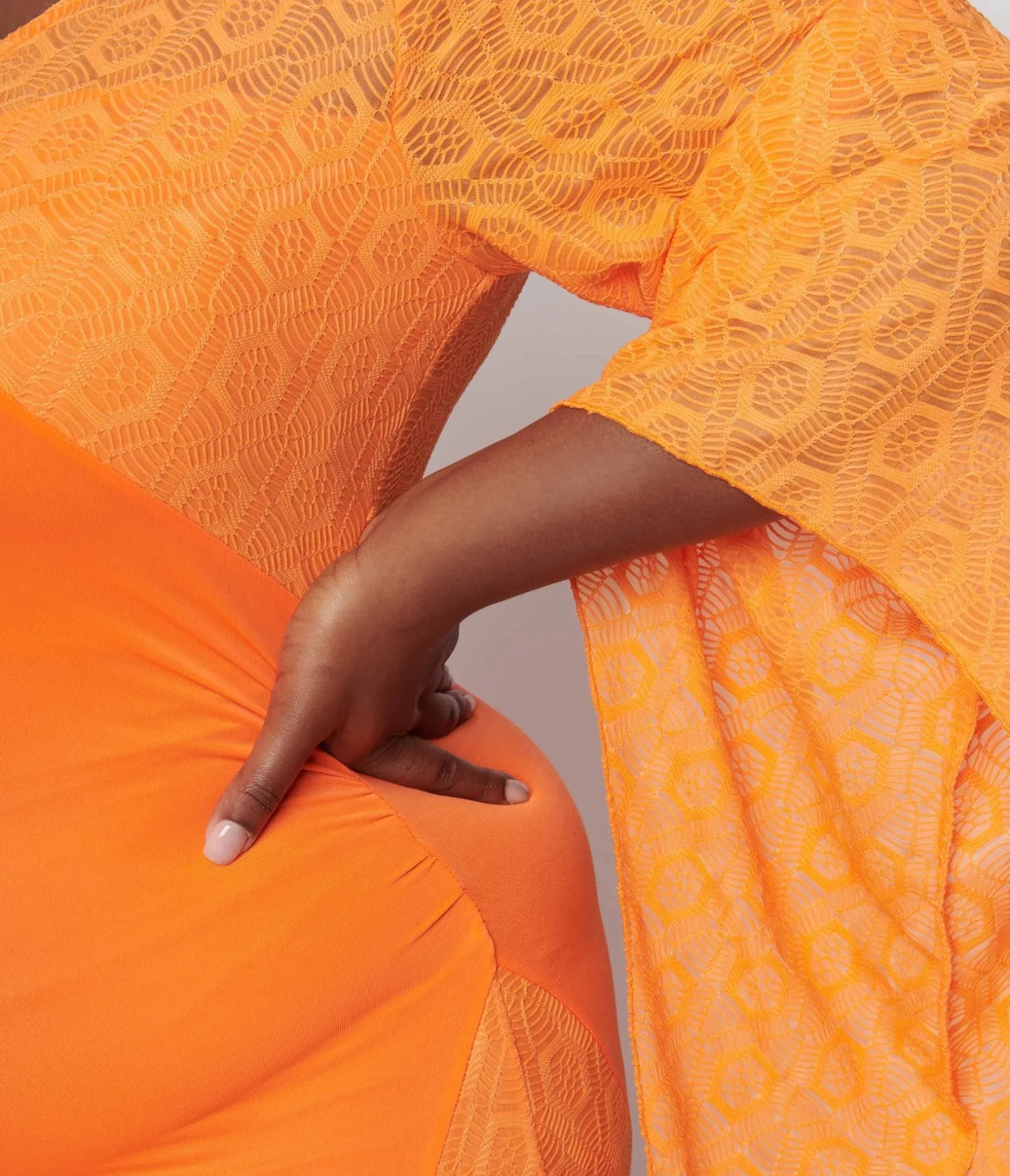 Unique Vintage 1970s Neon Orange Lace Maxi Dress Store