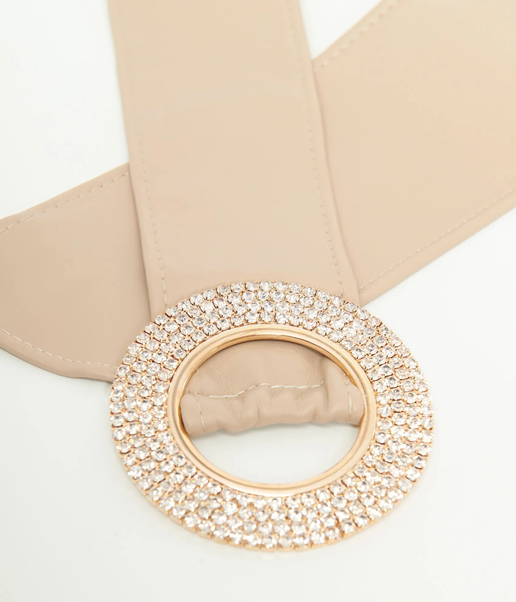Unique Vintage 1960s Nude & Silver Rhinestone Buckle Belt New