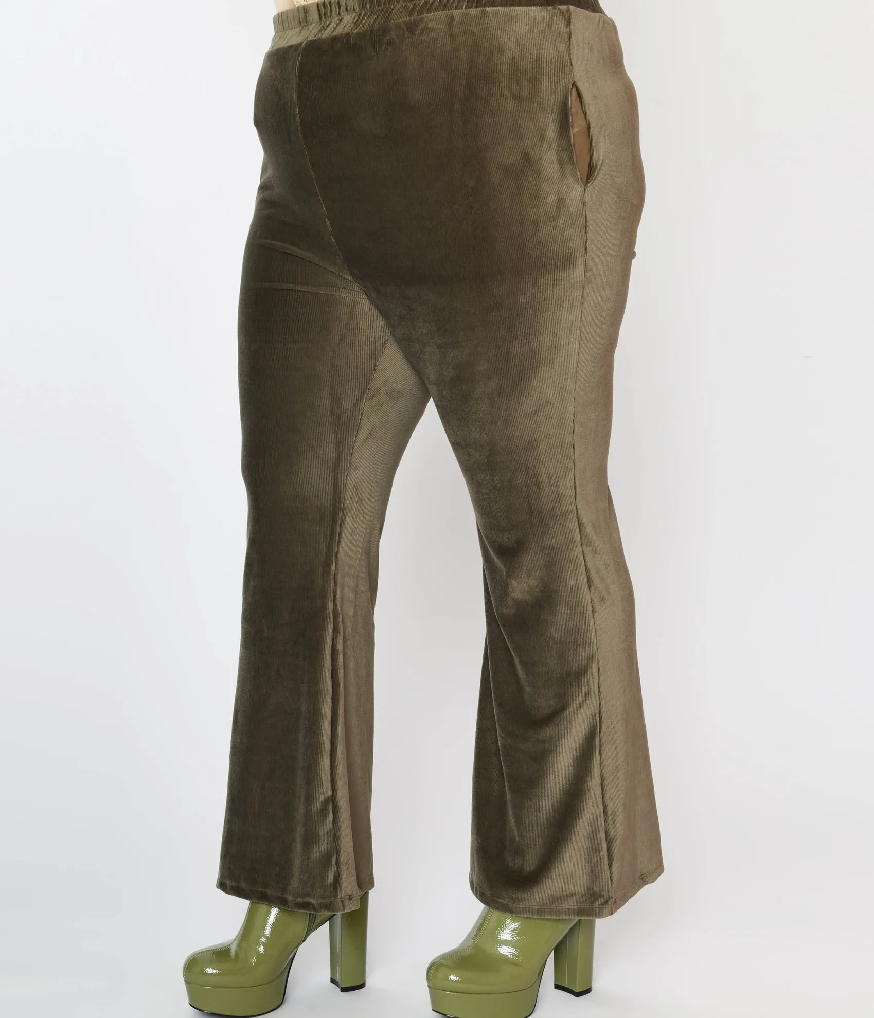Unique Vintage 1970s Olive Green Corduroy Knit Pants Fashion