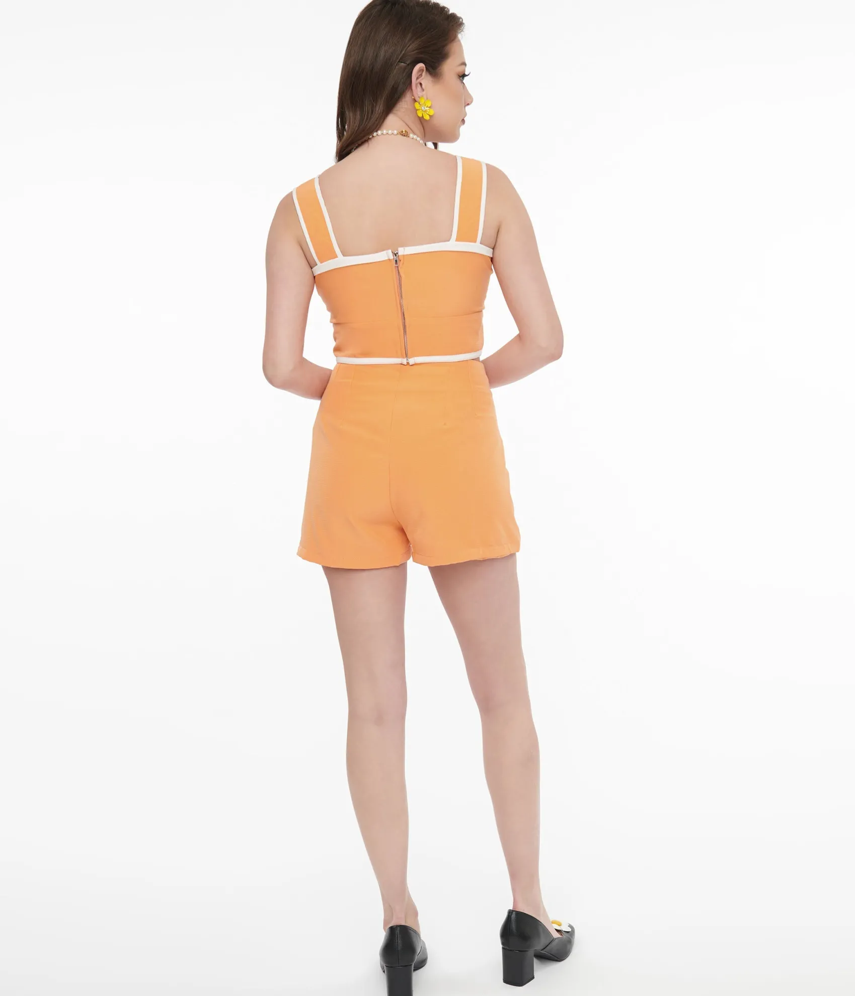 Unique Vintage 1950s Orange & White Trim Two Piece Romper Set Best