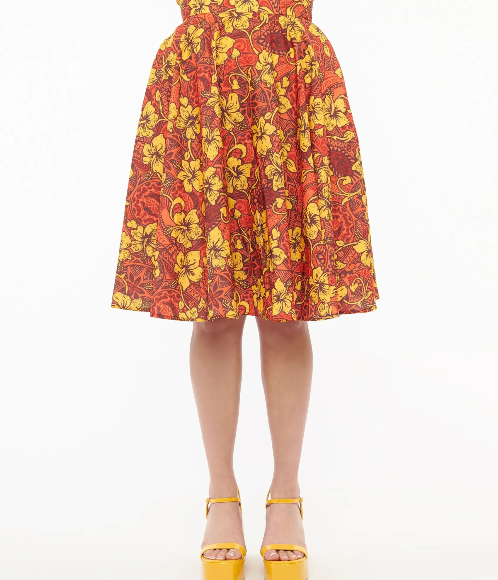 Unique Vintage 1950s Orange & Yellow Tropical Floral Mimosa Swing Skirt Fashion