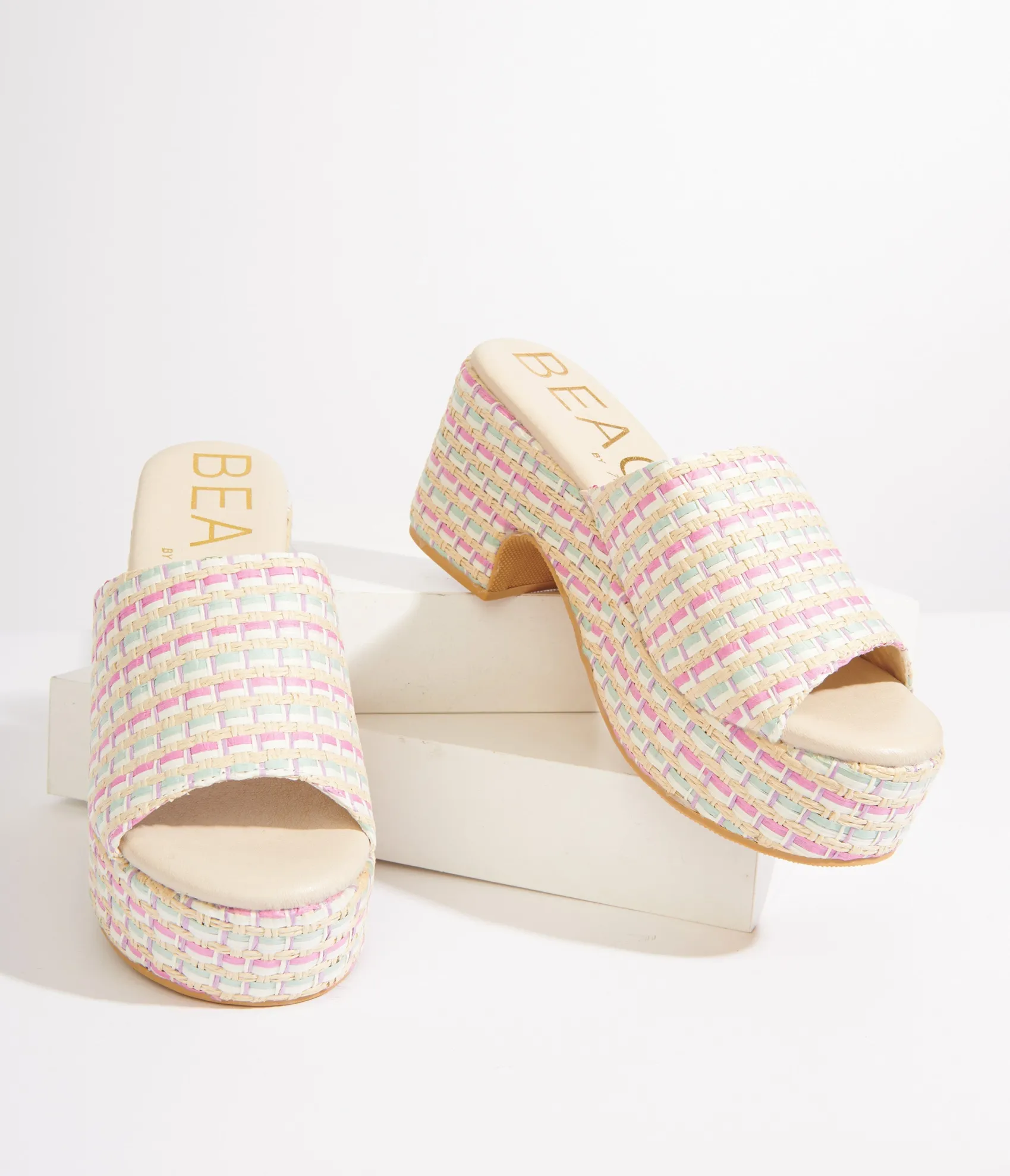 Unique Vintage 1970s Pastel Rainbow Rattan Platform Mule Sandals Best