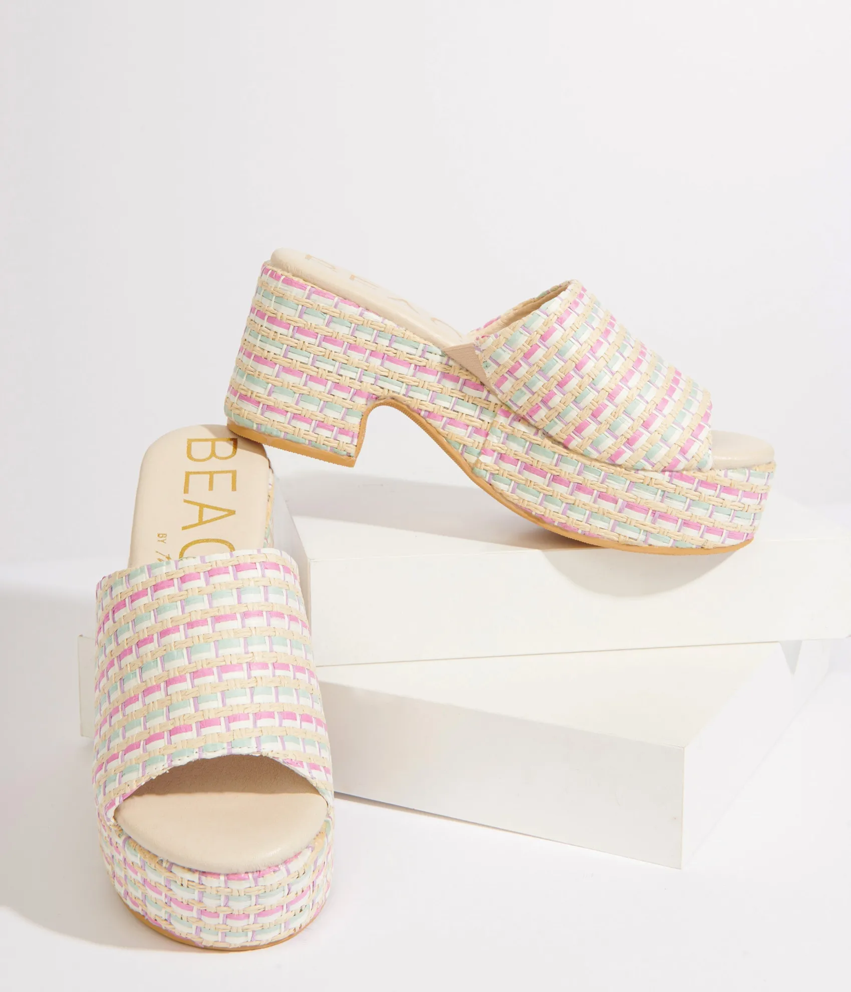 Unique Vintage 1970s Pastel Rainbow Rattan Platform Mule Sandals Best