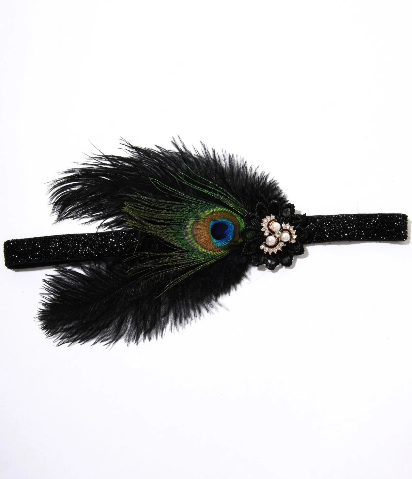 Unique Vintage 1920s Peacock Feather & Pearl Gem Flapper Headband Fashion