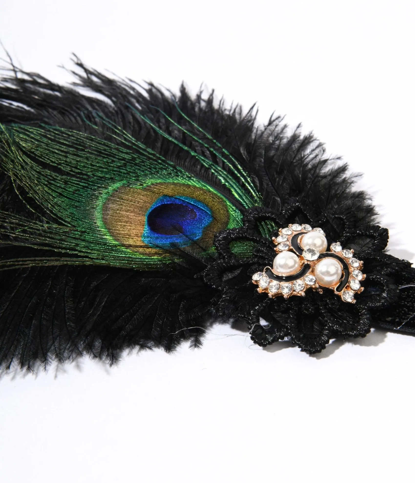Unique Vintage 1920s Peacock Feather & Pearl Gem Flapper Headband Fashion