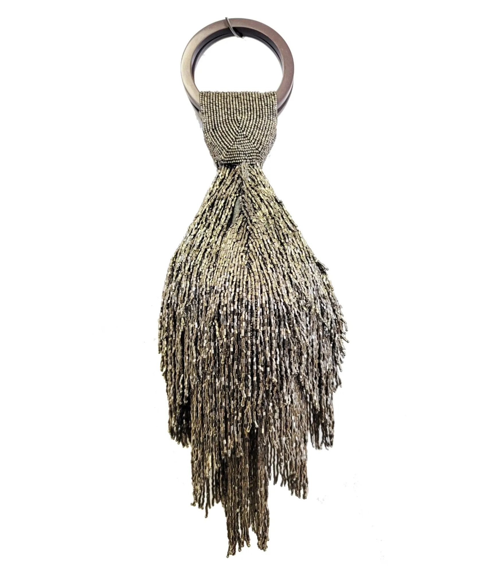 Unique Vintage 1920s Pewter Beaded Fringe Wristlet New