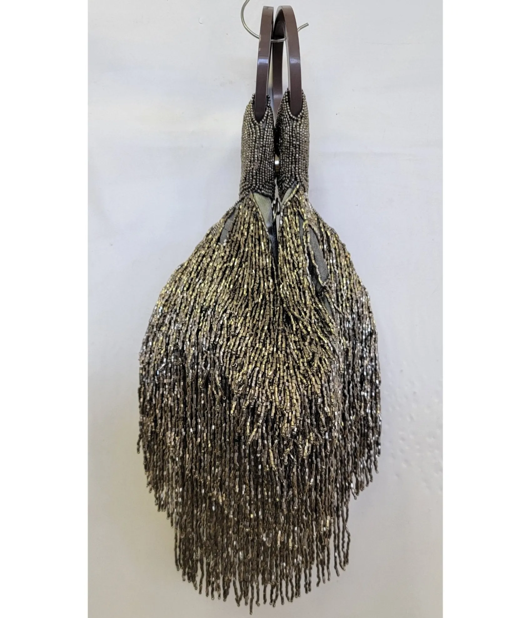 Unique Vintage 1920s Pewter Beaded Fringe Wristlet New