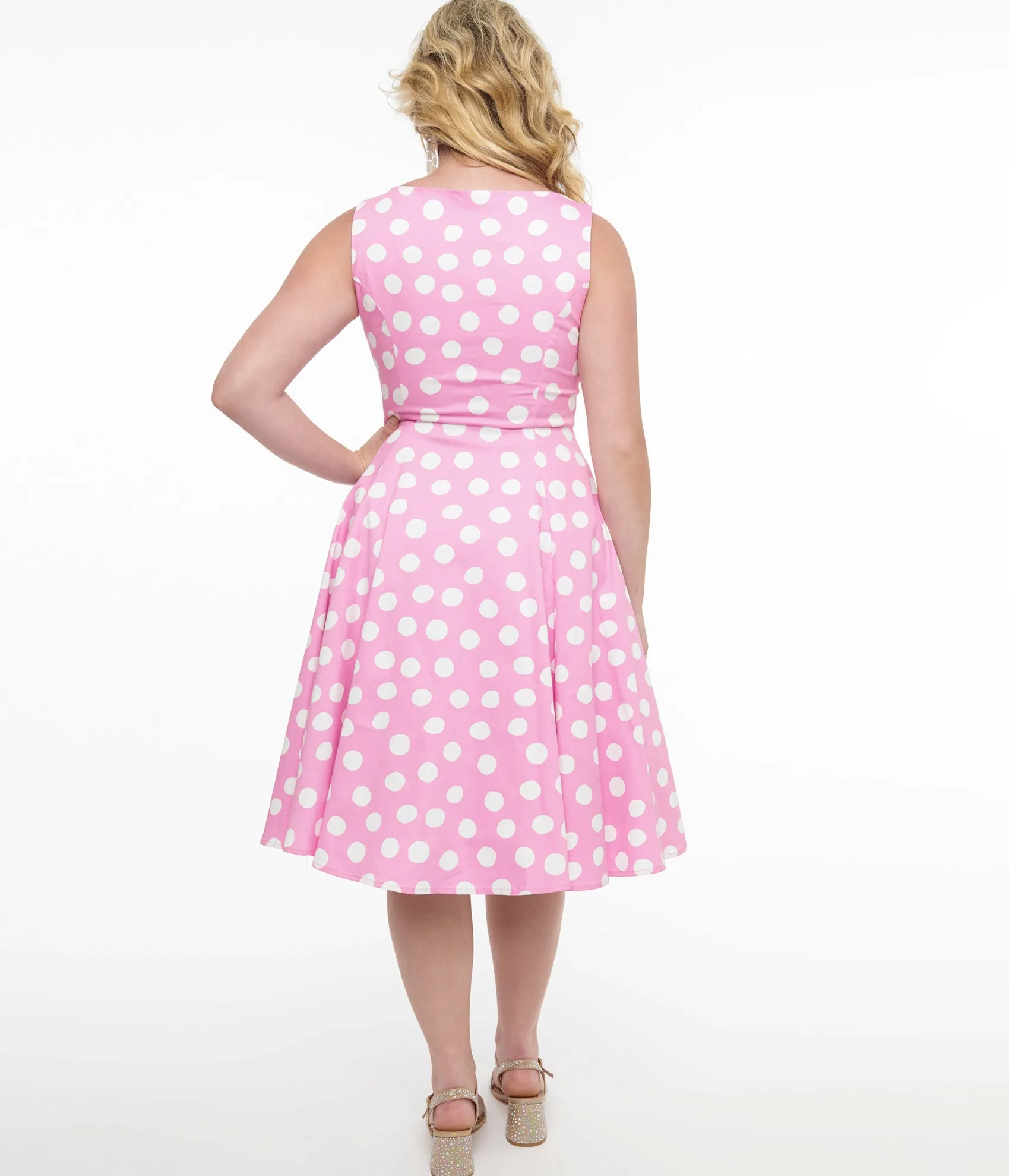Unique Vintage 1950s Pink & White Polka Dot Cotton Lyra Swing Dress Clearance
