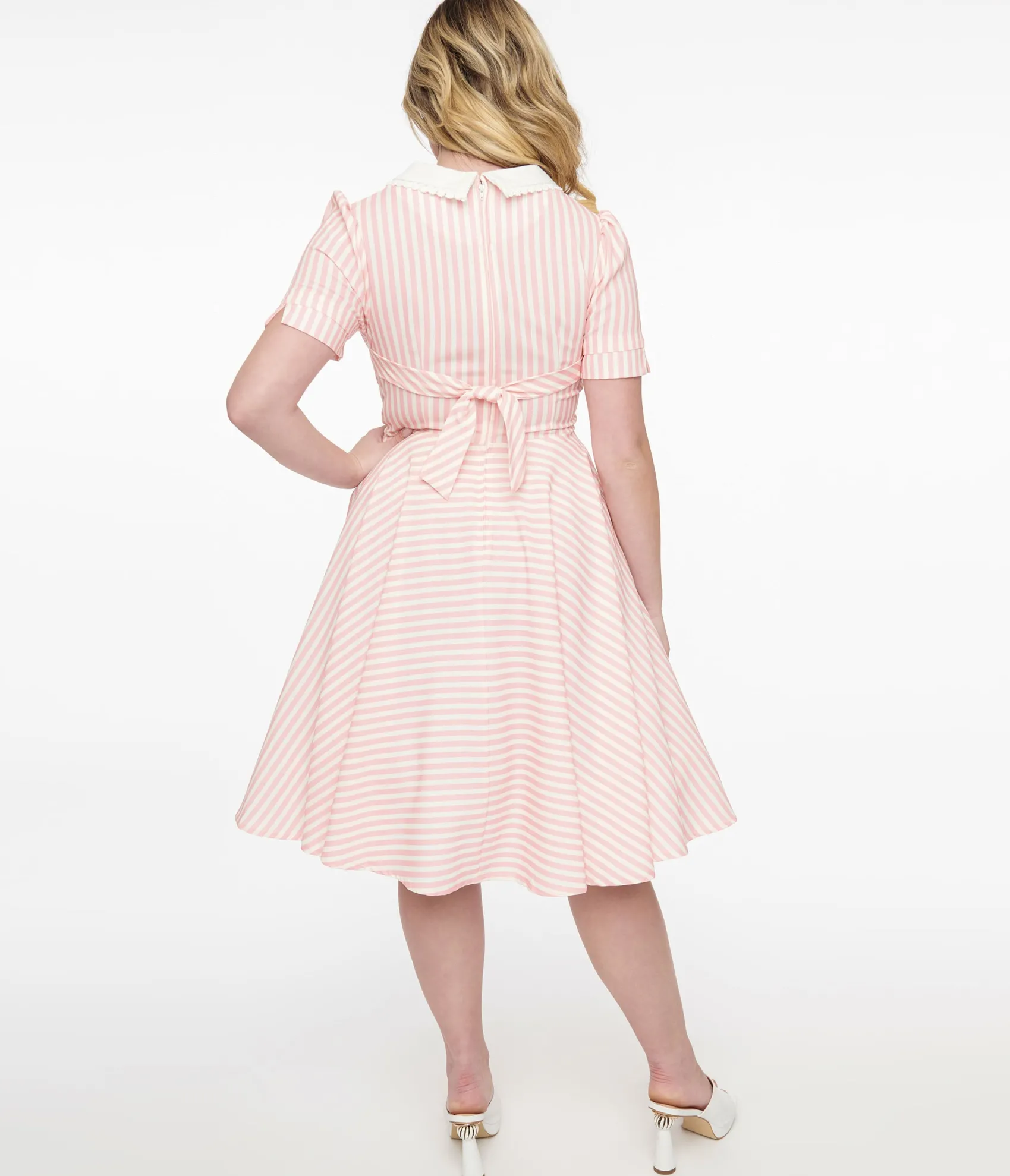 Unique Vintage 1950s Pink & White Striped Brielle Swing Dress Outlet