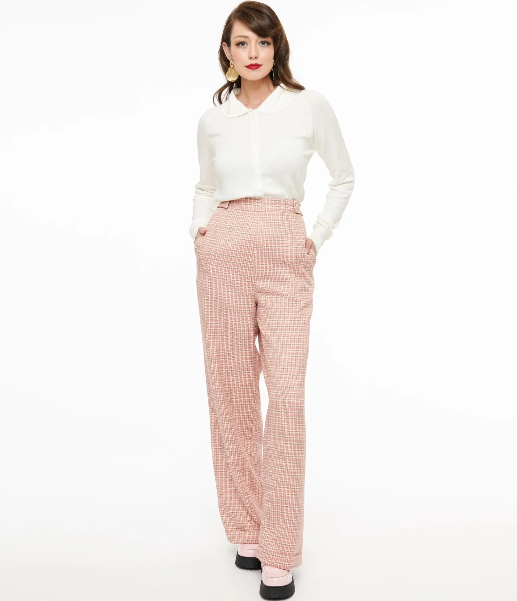 Unique Vintage 1940s Pink Check Ruby Trousers Online