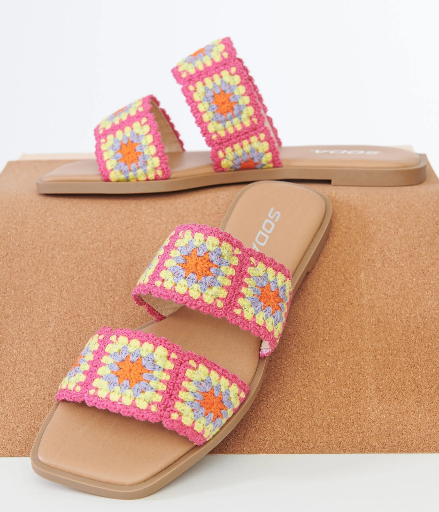 Unique Vintage 1970s Pink Crochet Square Sandals New