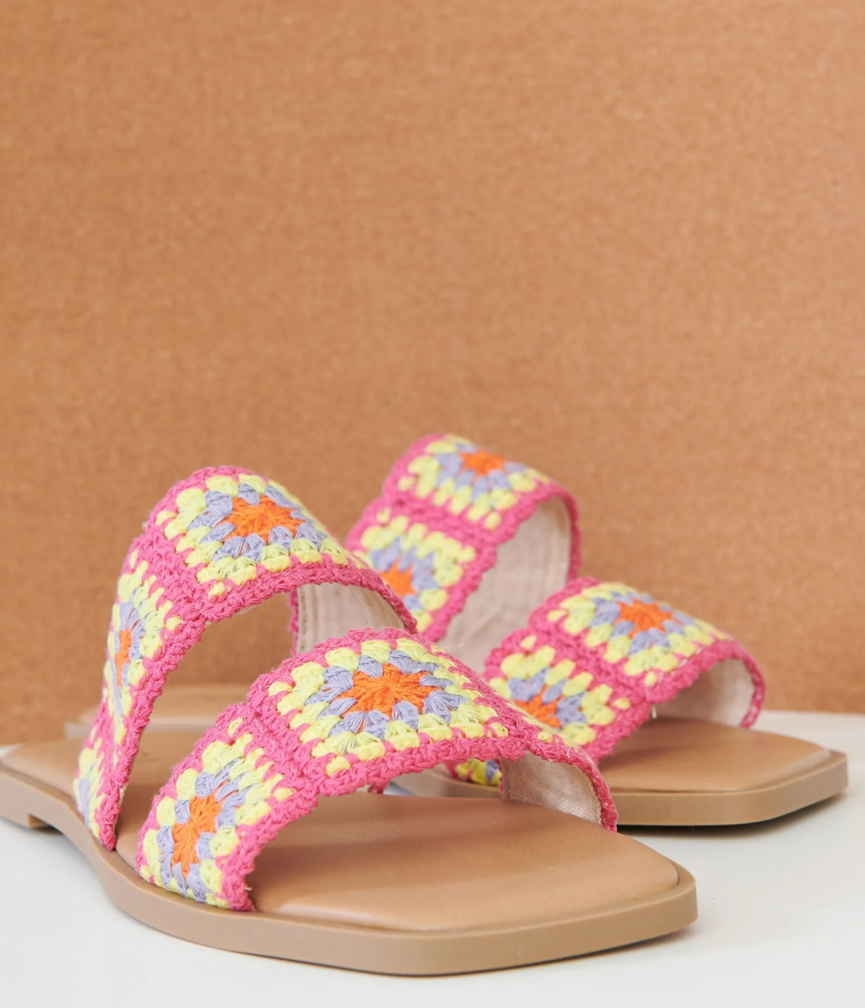 Unique Vintage 1970s Pink Crochet Square Sandals New