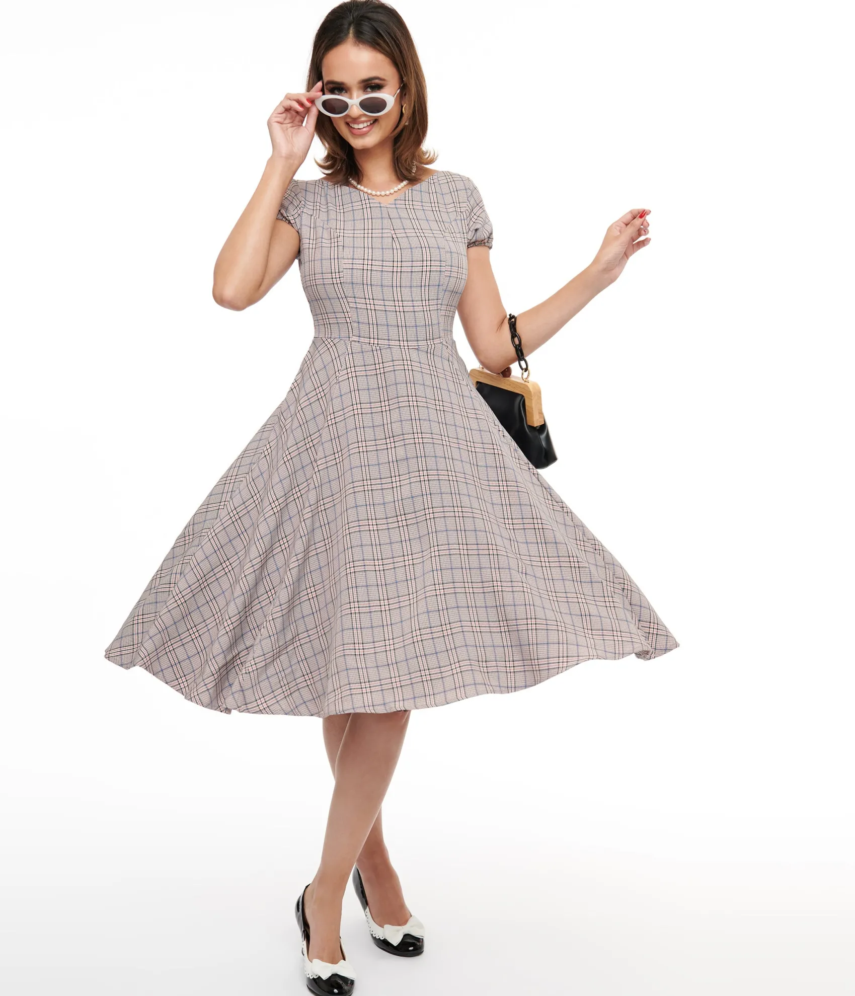 Unique Vintage 1950s Pink Plaid Fit & Flare Dress Flash Sale