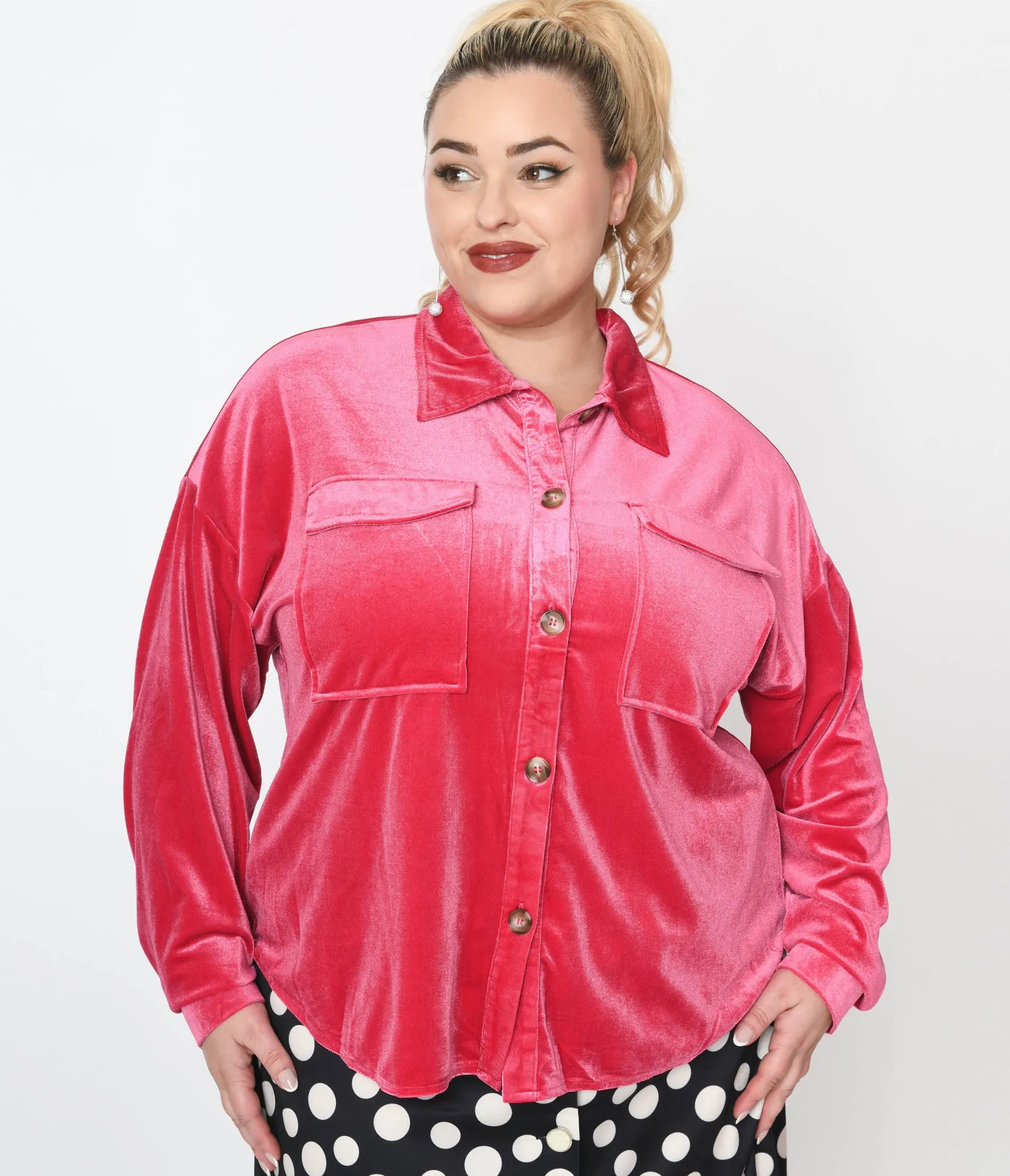 Unique Vintage 1970s Pink Velvet Button Down Shirt Best