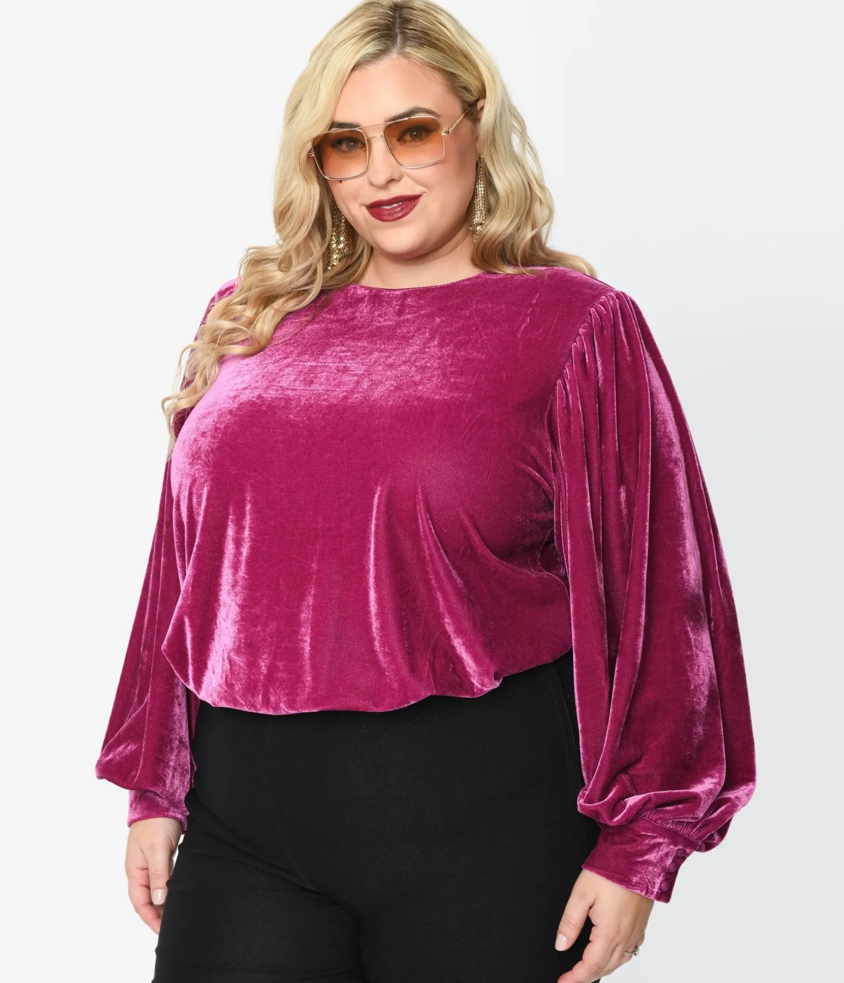 Unique Vintage 1970s Purple Velvet Long Sleeve Top Shop