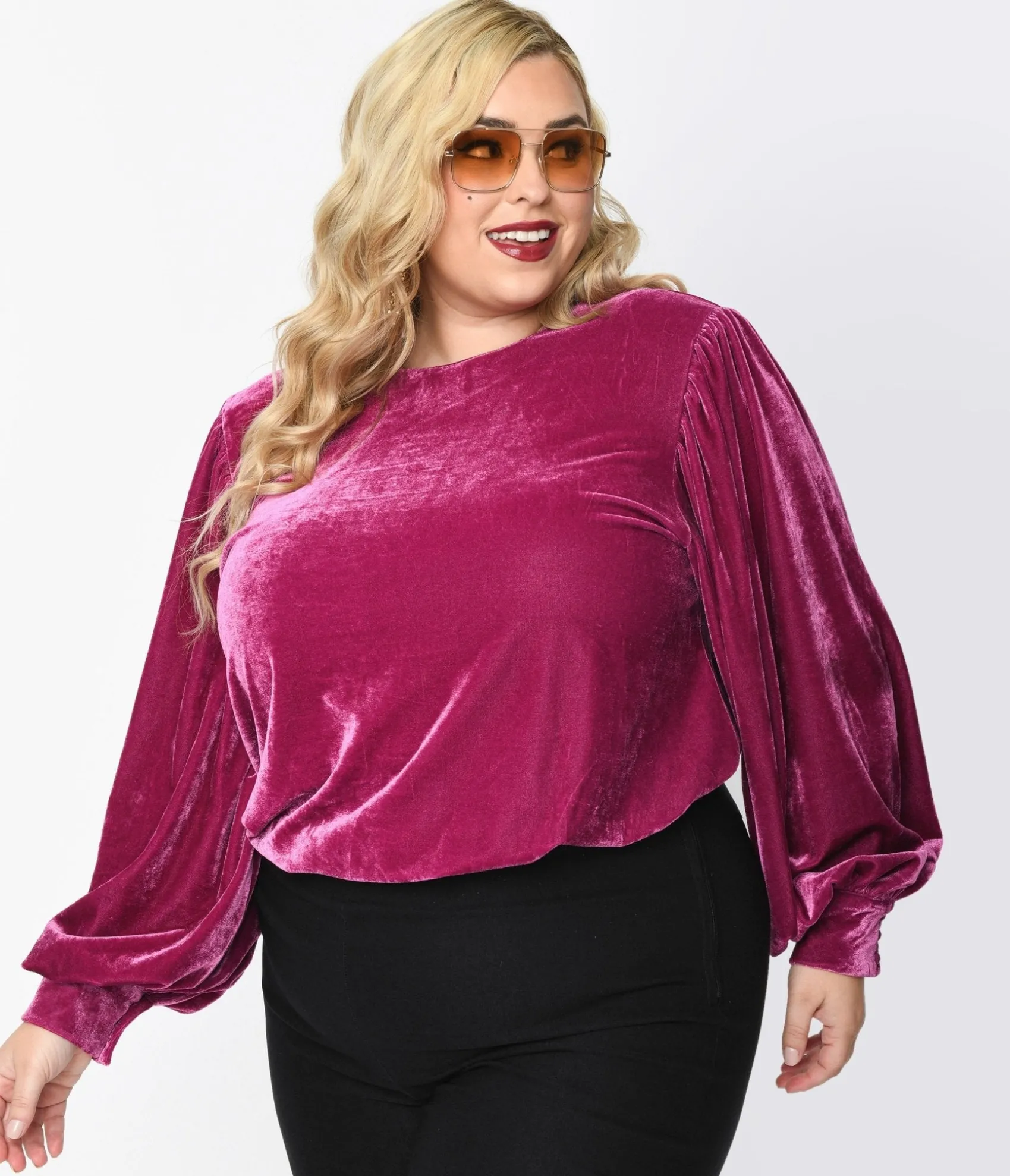 Unique Vintage 1970s Purple Velvet Long Sleeve Top Shop