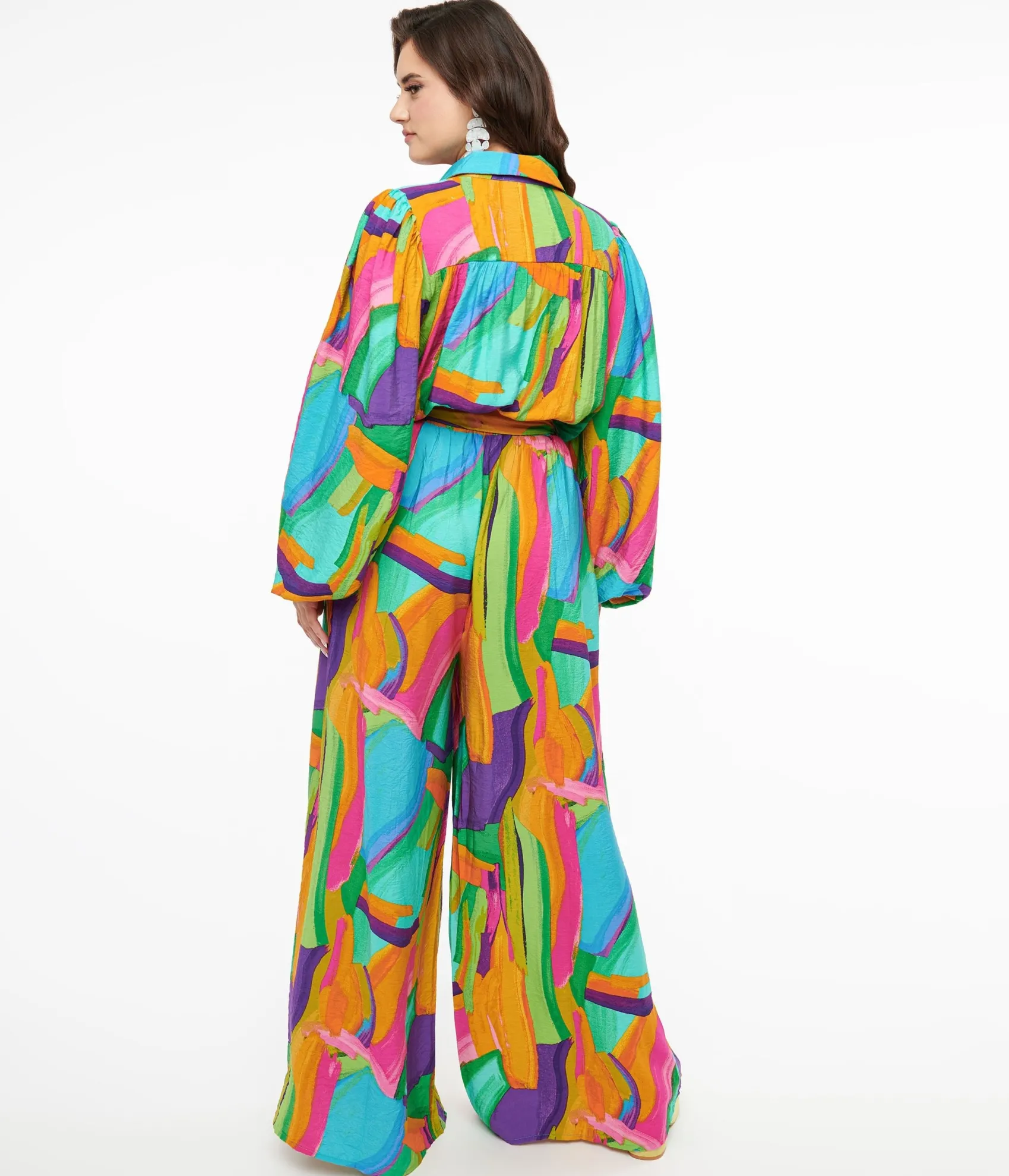 Unique Vintage 1970s Rainbow Geometric Long Sleeve Jumpsuit Cheap