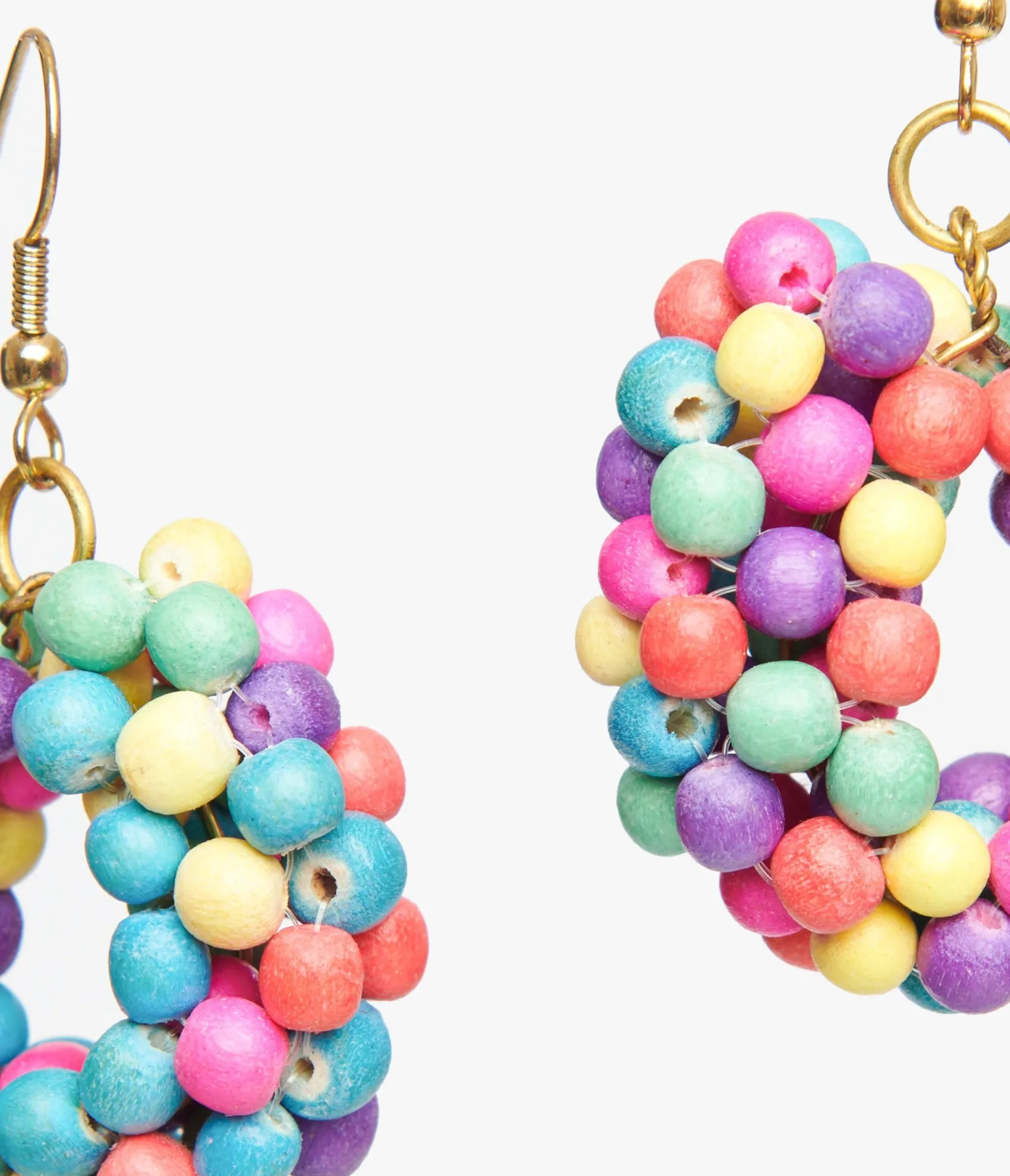 Unique Vintage 1980s Rainbow Wooden Bead Circle Earrings Cheap