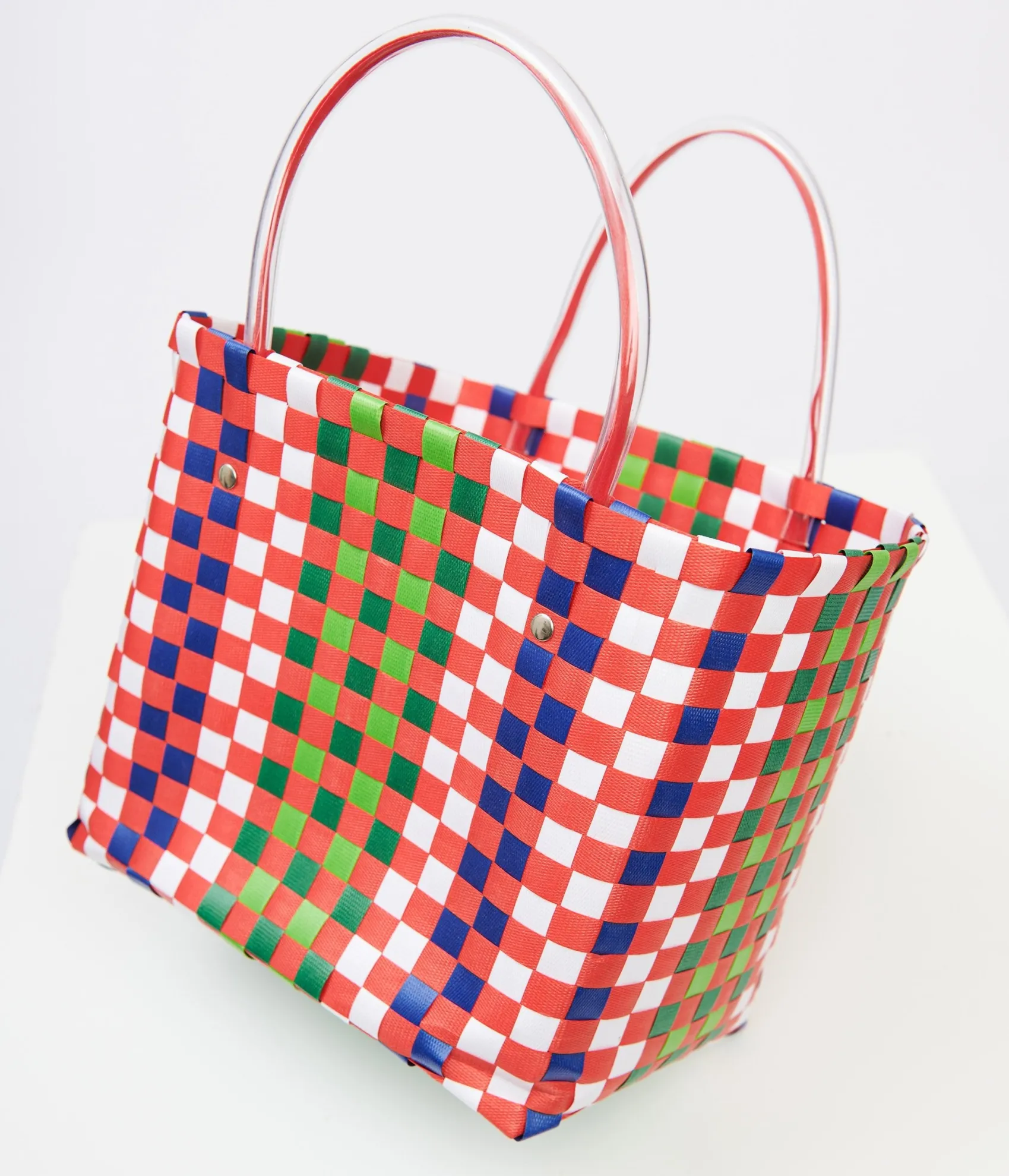 Unique Vintage 1970s Red & Green Woven Basket Bag Outlet