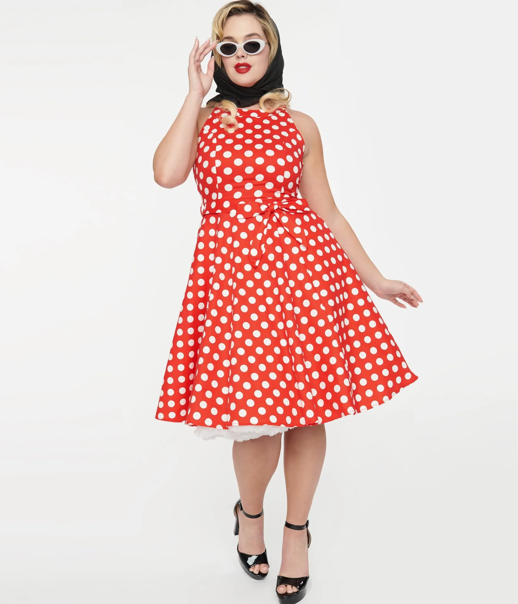 Unique Vintage 1950s Red & White Polka Dot Cotton Swing Dress Discount