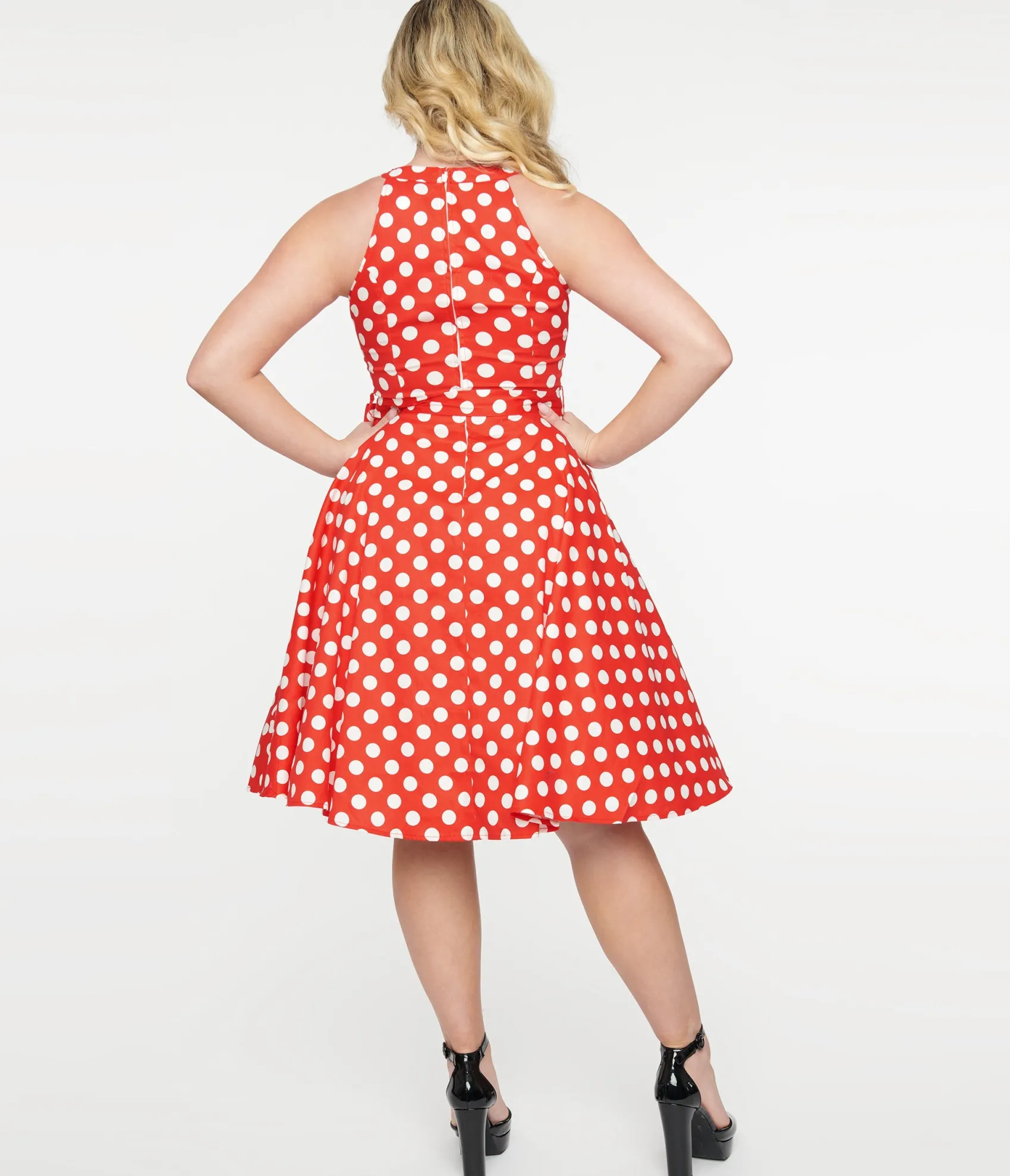 Unique Vintage 1950s Red & White Polka Dot Cotton Swing Dress Discount