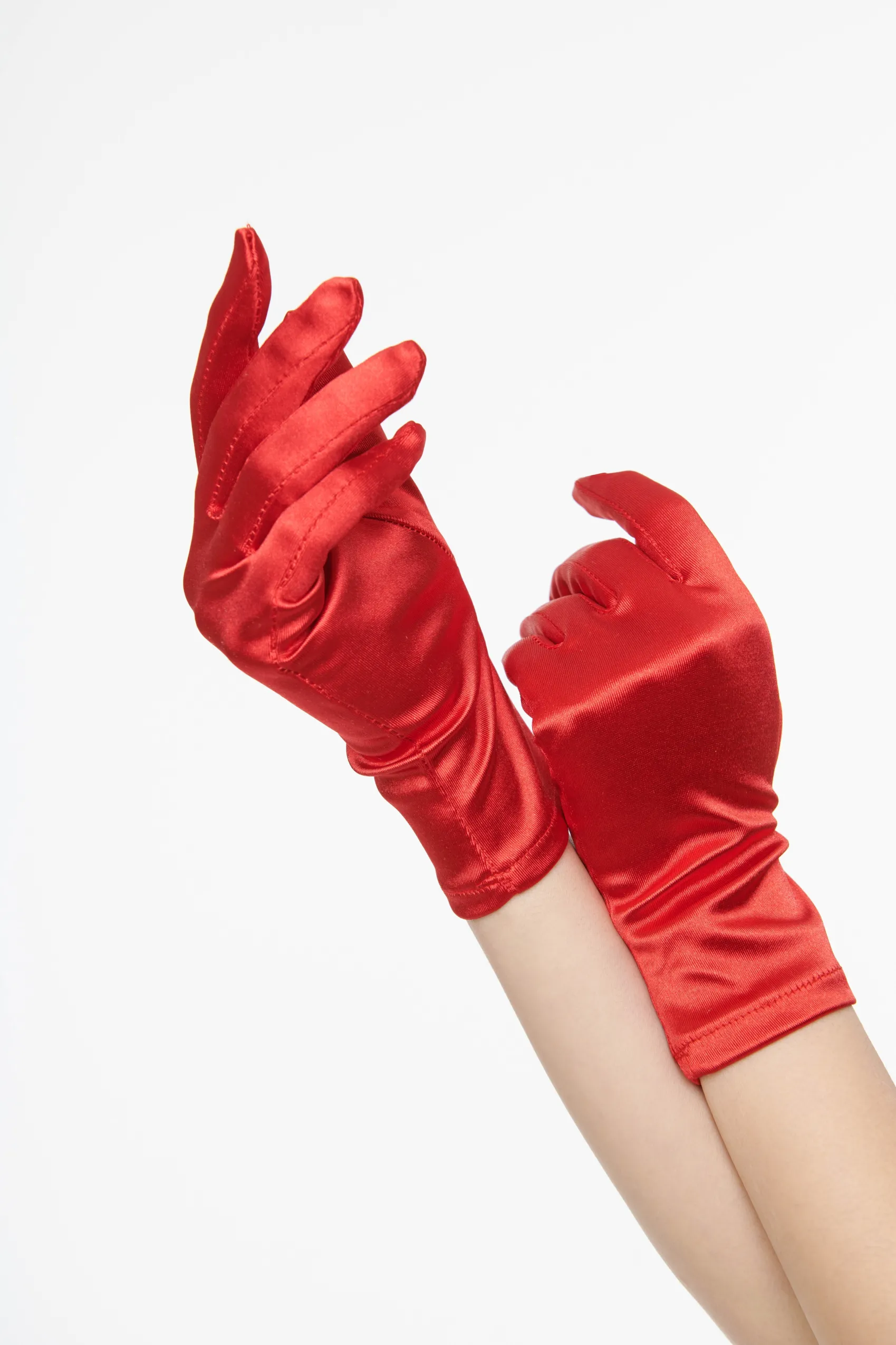 Unique Vintage 1950s Red Satin Wrist Length Gloves Hot
