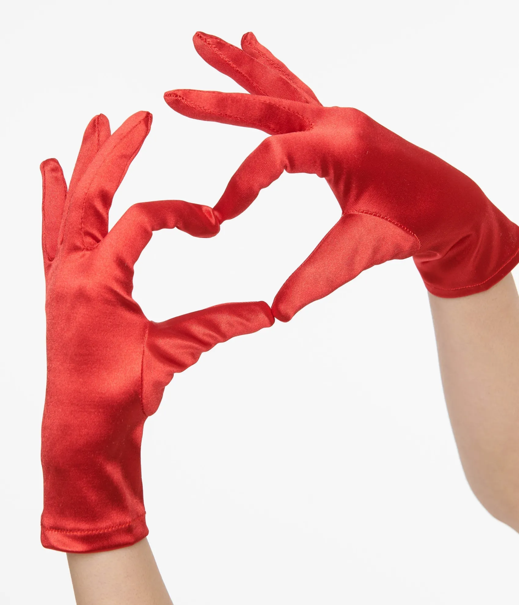 Unique Vintage 1950s Red Satin Wrist Length Gloves Hot